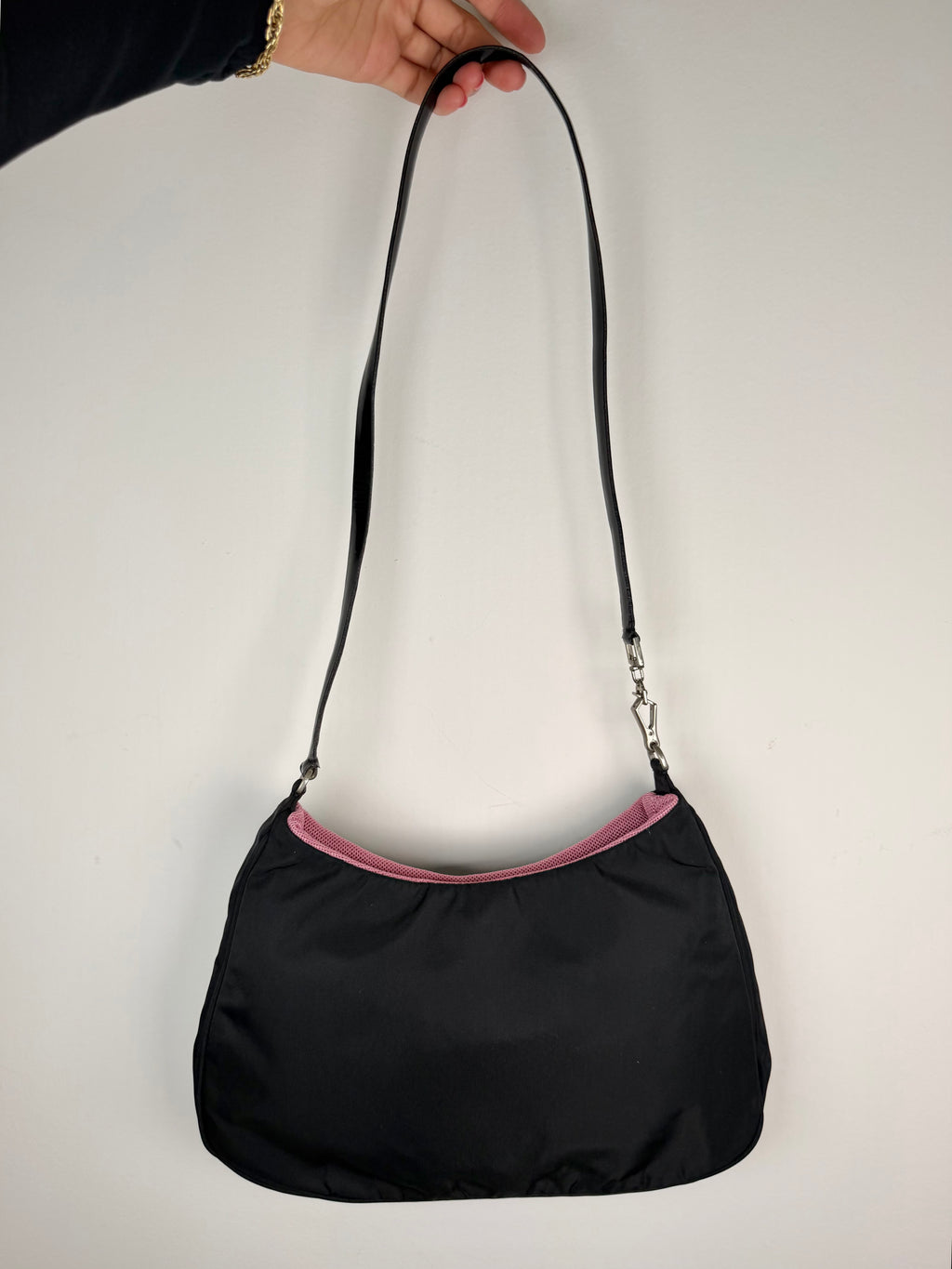 Prada Black Cleo Nylon Shoulder Bag