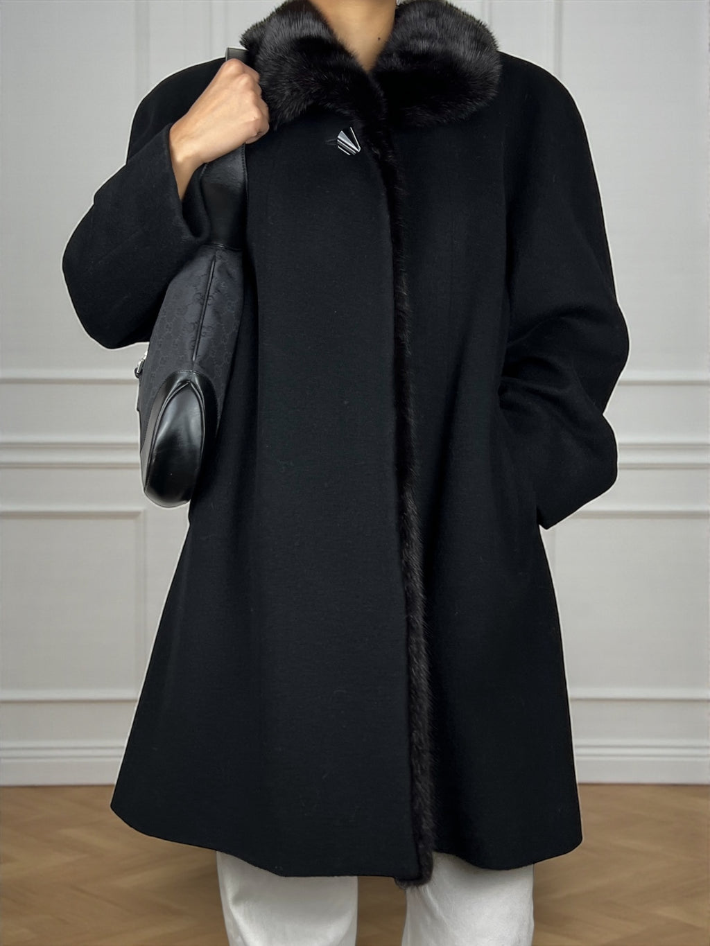 Genuine Mink and Cashmere Black Coat