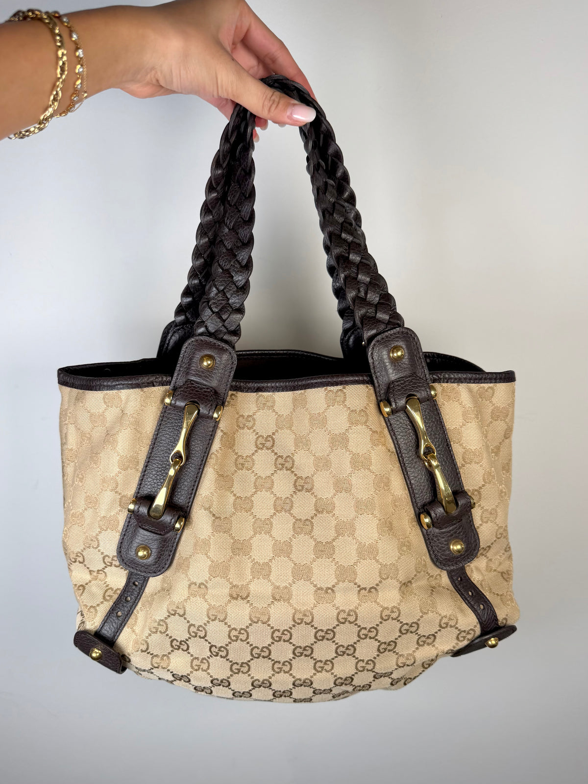 Gucci Horsebit Monogram Pelham Leather Tote
