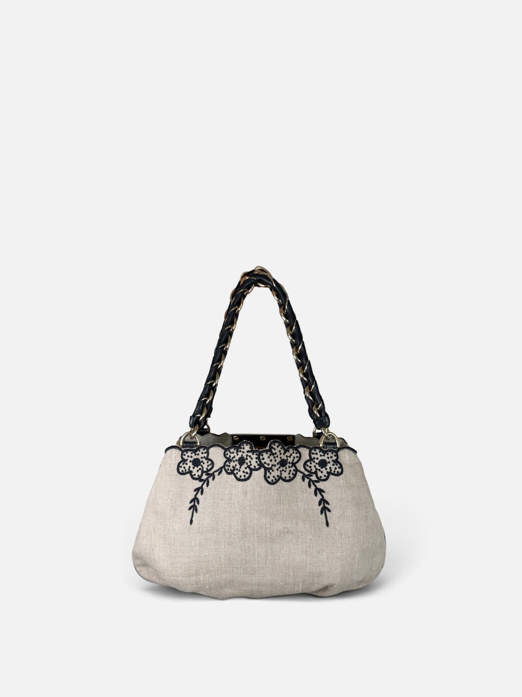Fendi Borsa Mia Embroidered Linen Bag