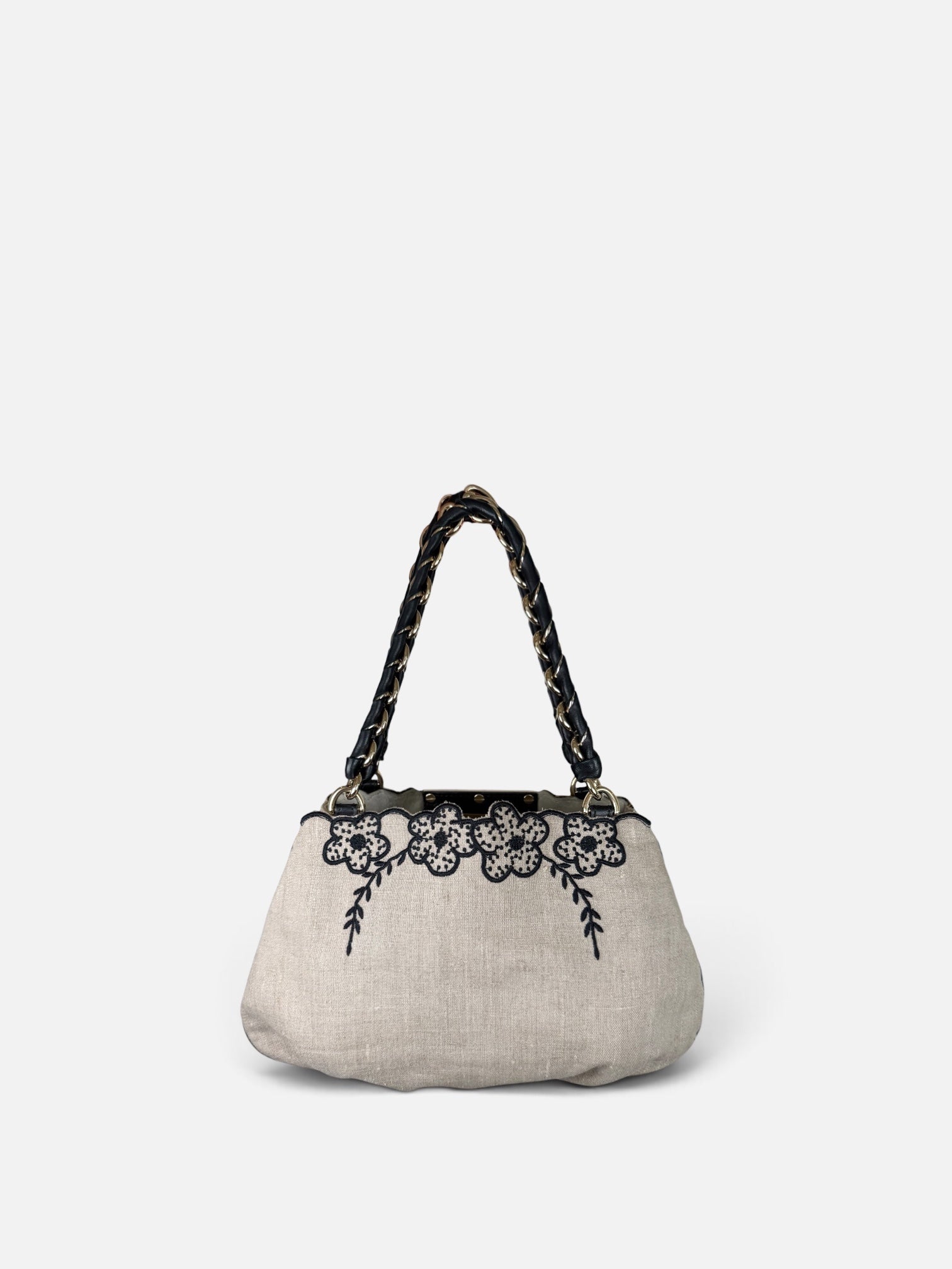 Fendi Borsa Mia Embroidered Linen Bag