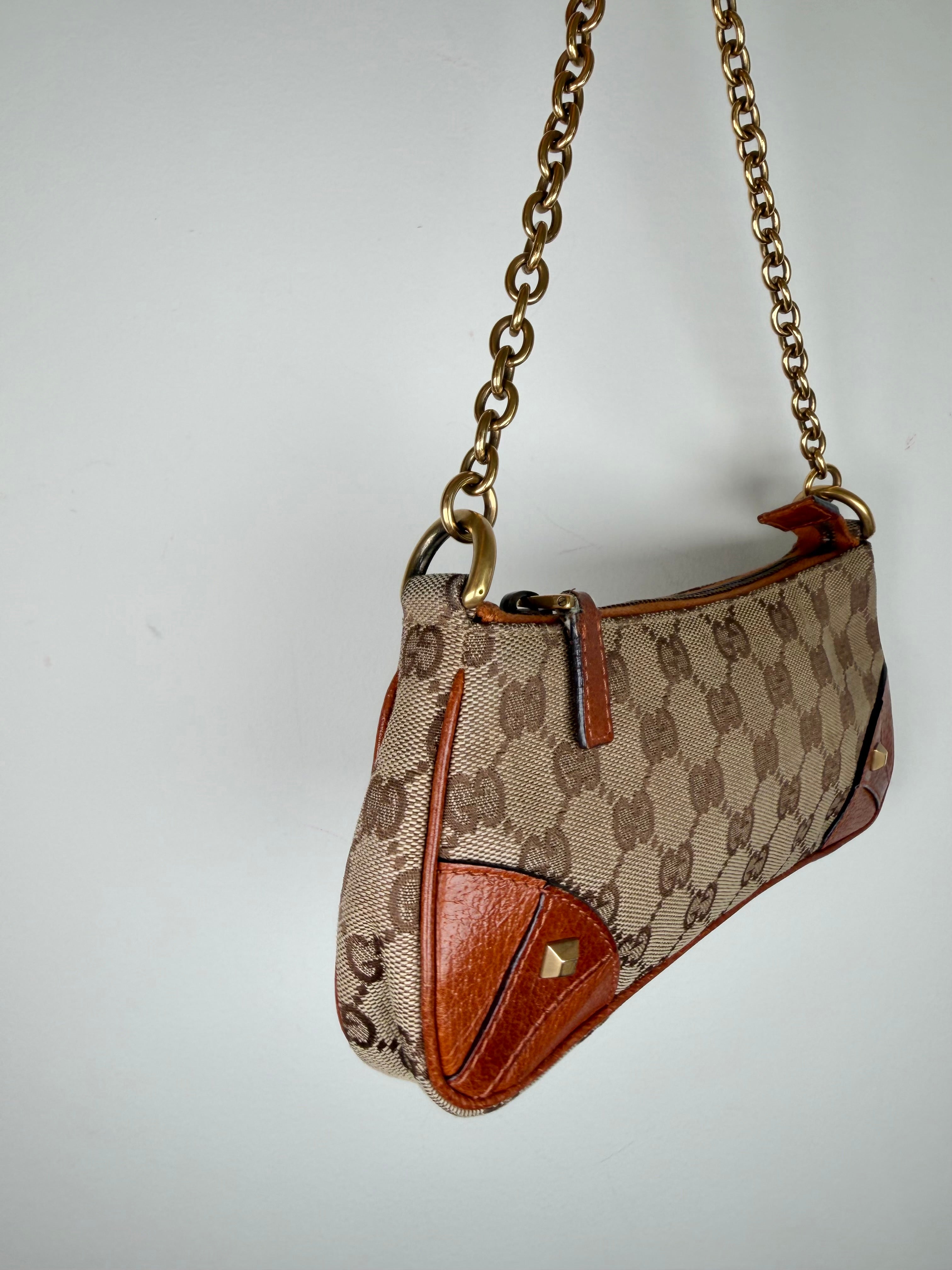 Gucci Monogram Nailhead Brown Trim Chain Bag