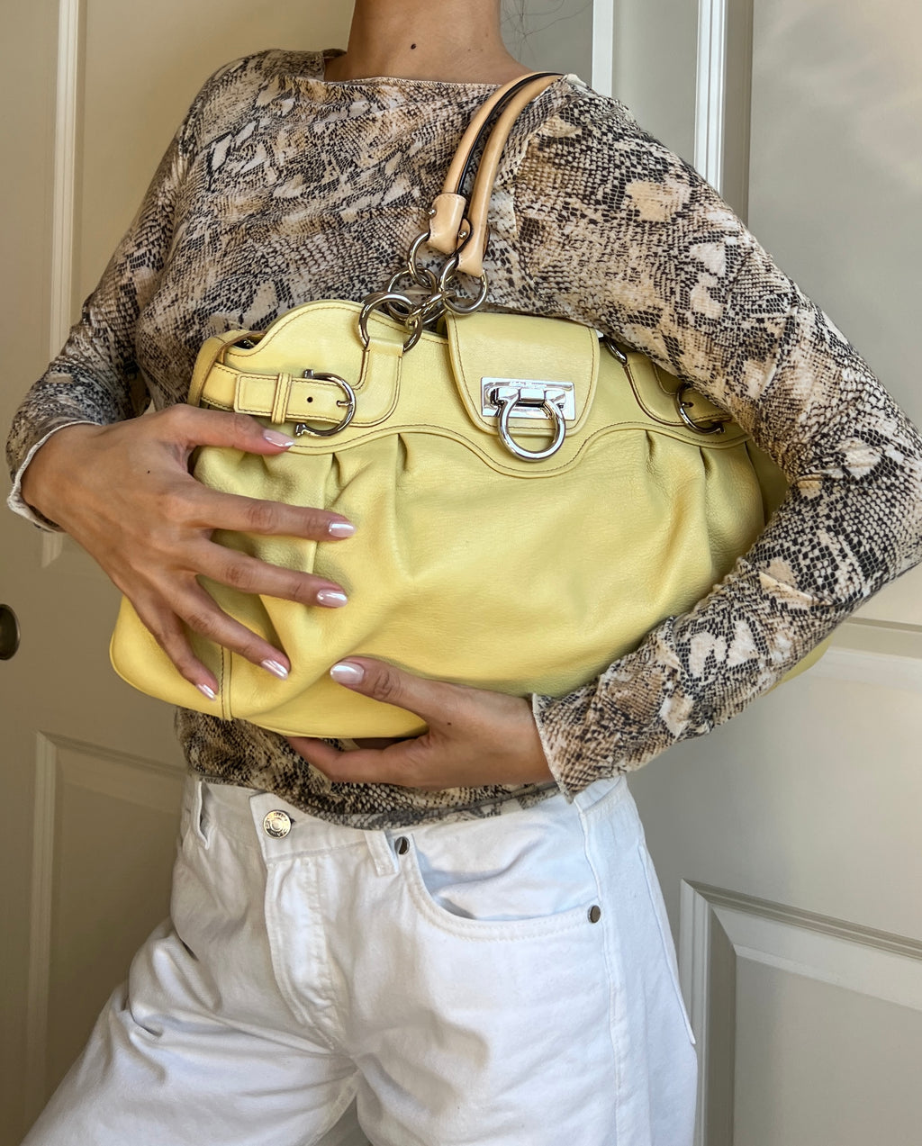 Salvatore Ferragamo Gancini Shoulder Bag in Butter Yellow