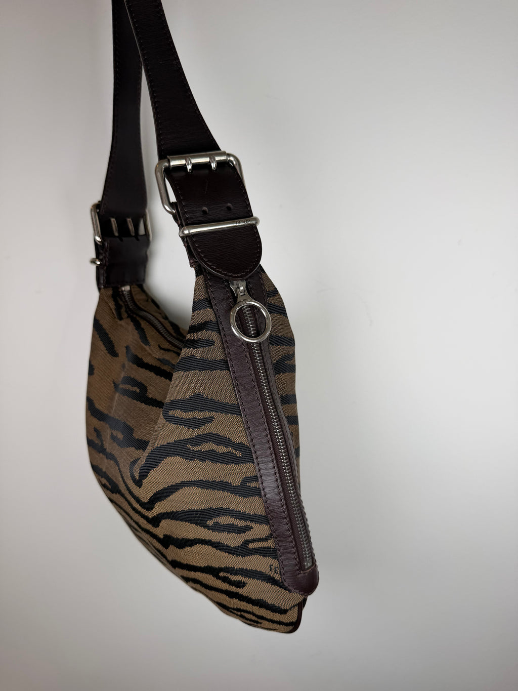Fendi Oyster Zebra Print Canvas Bag