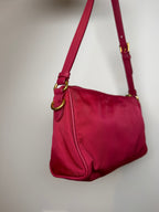 Prada Tessuto Saffiano Nylon Shoulder Bag in Dark Pink