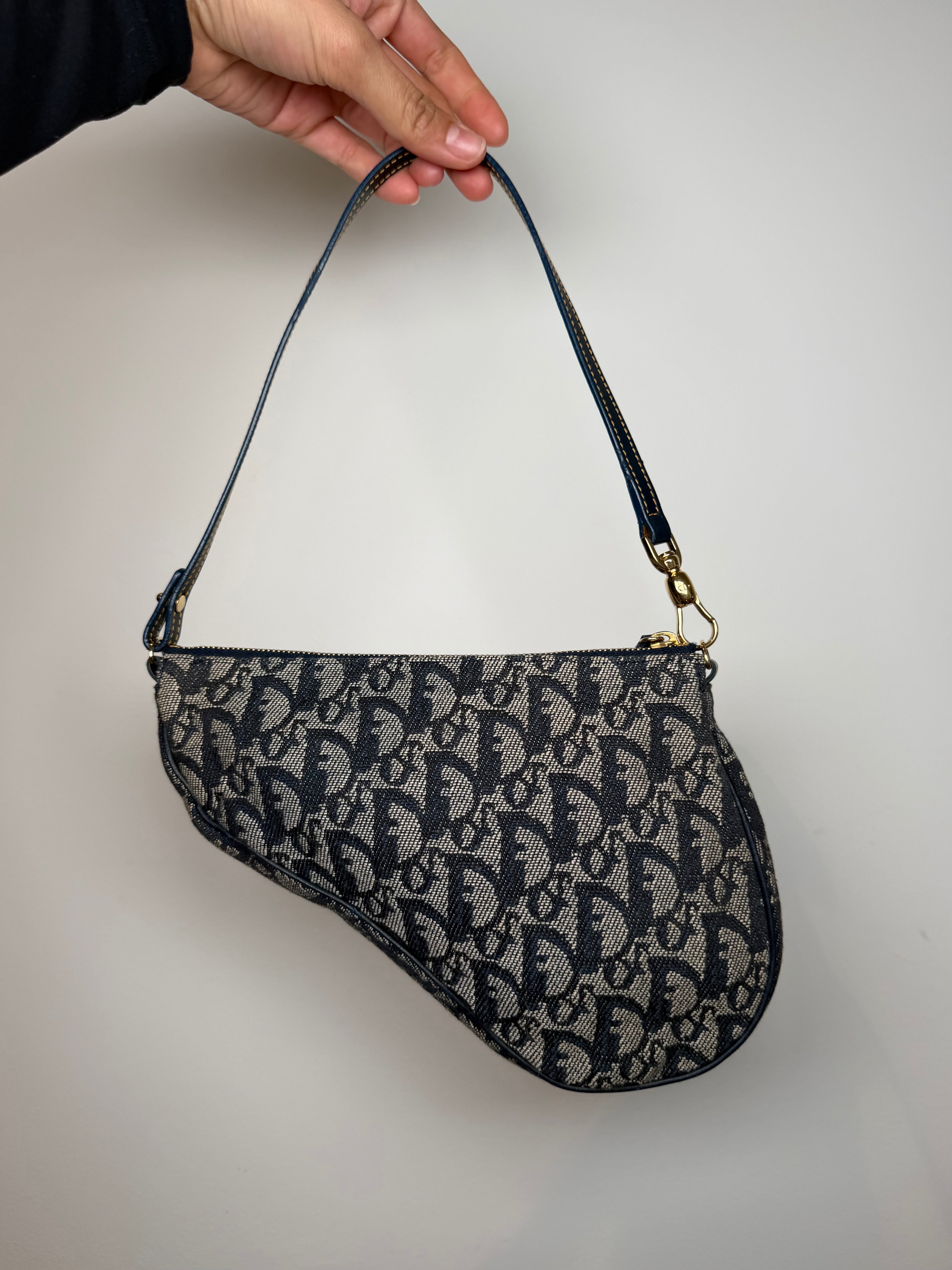 Christian Dior Trotter Monogram Navy Saddle Pochette Bag