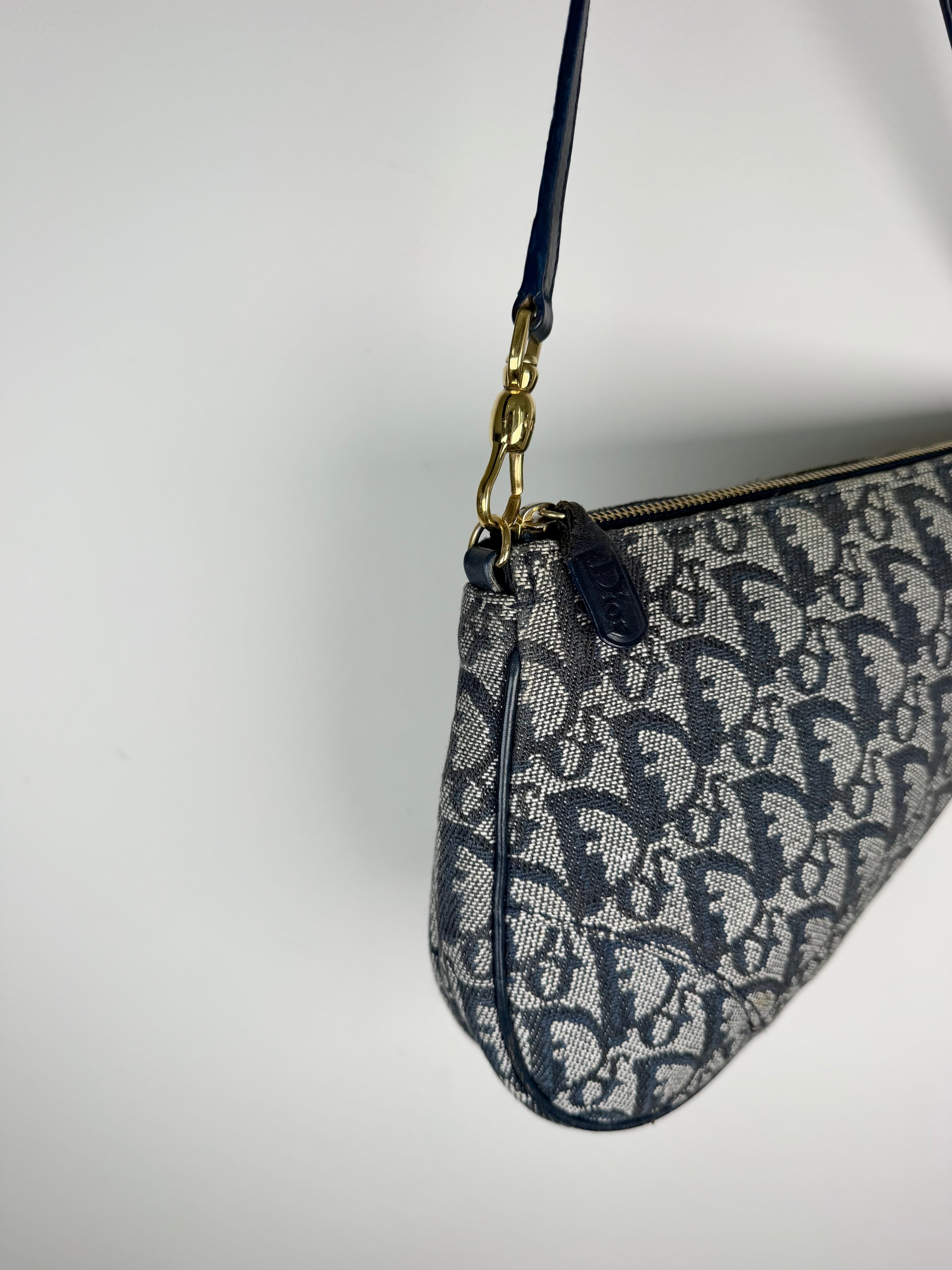 Christian Dior Trotter Monogram Navy Saddle Pochette Bag