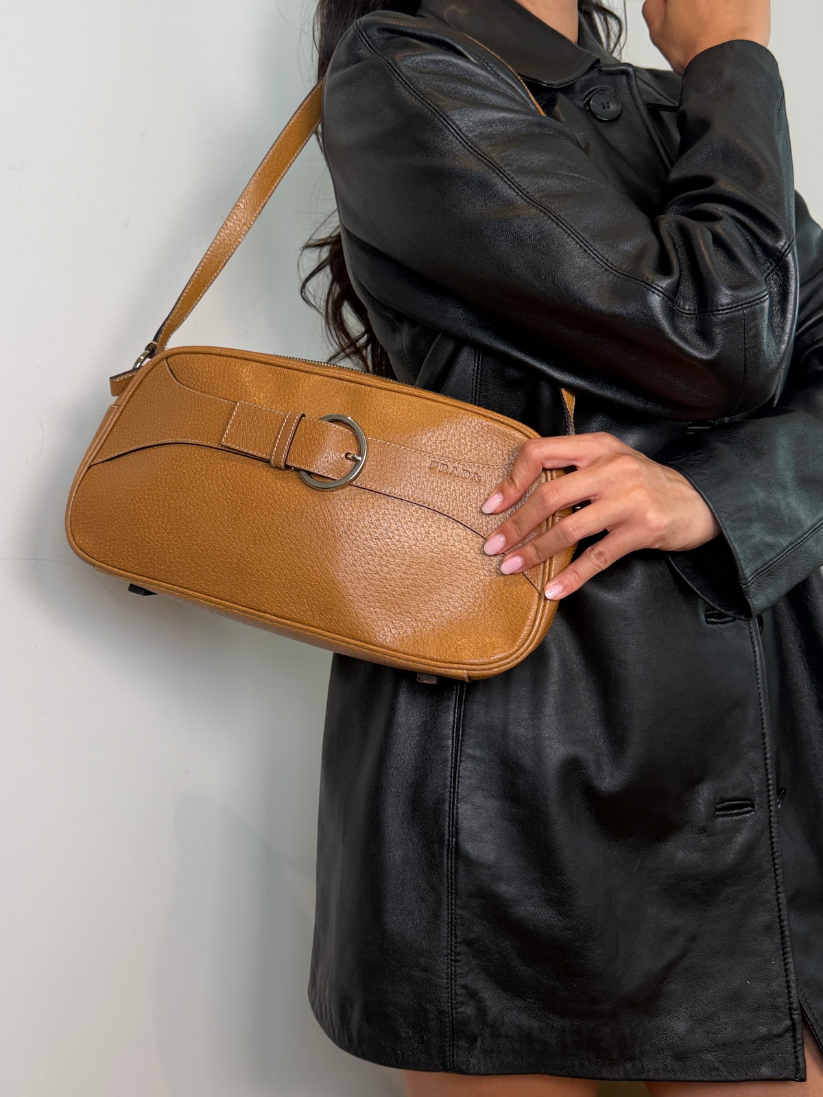 Prada Leather Shoulder Bag with Buckle