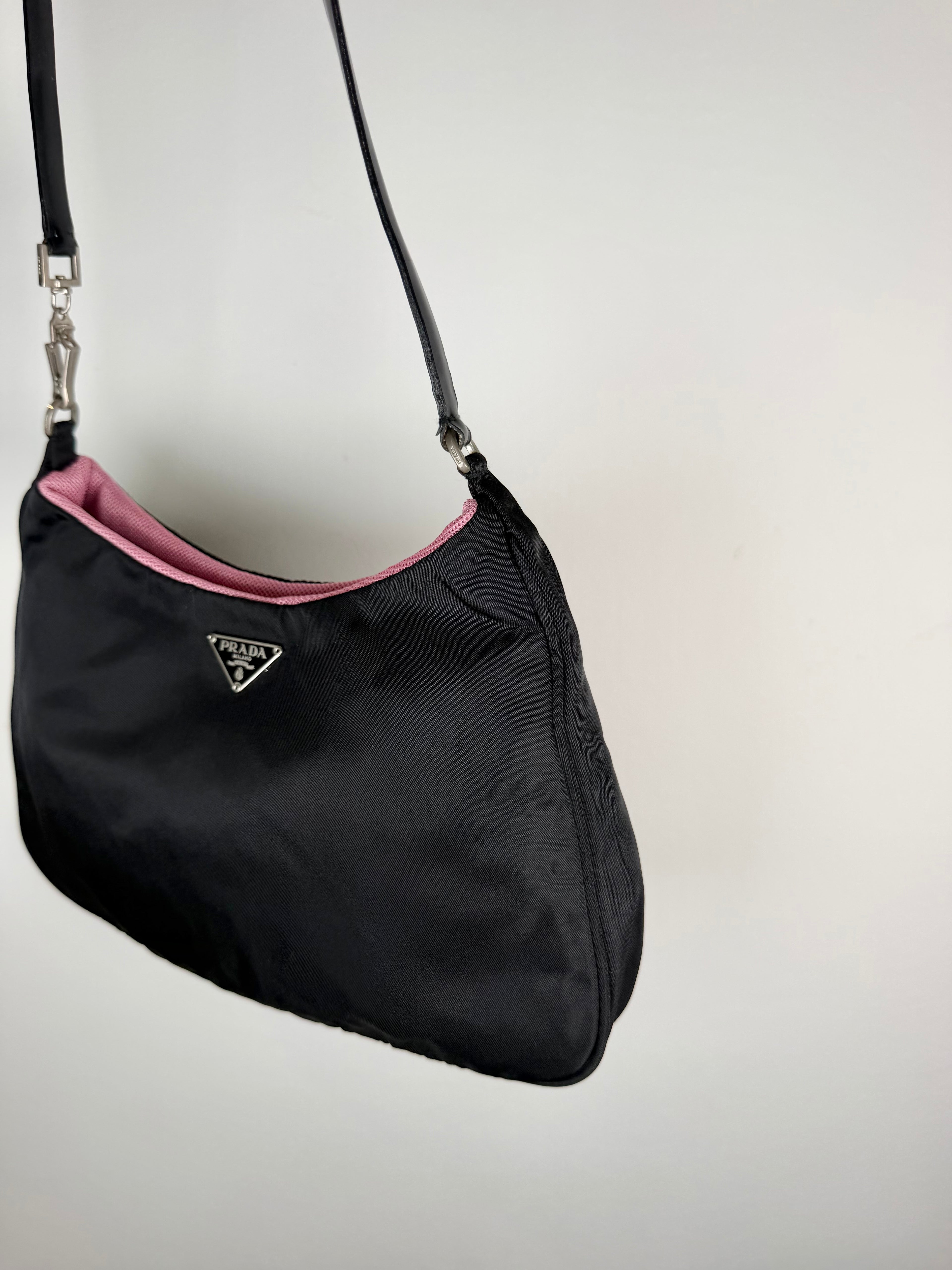 Prada Black Cleo Nylon Shoulder Bag