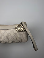 Gucci Taupe Monogram Charm Wristlet