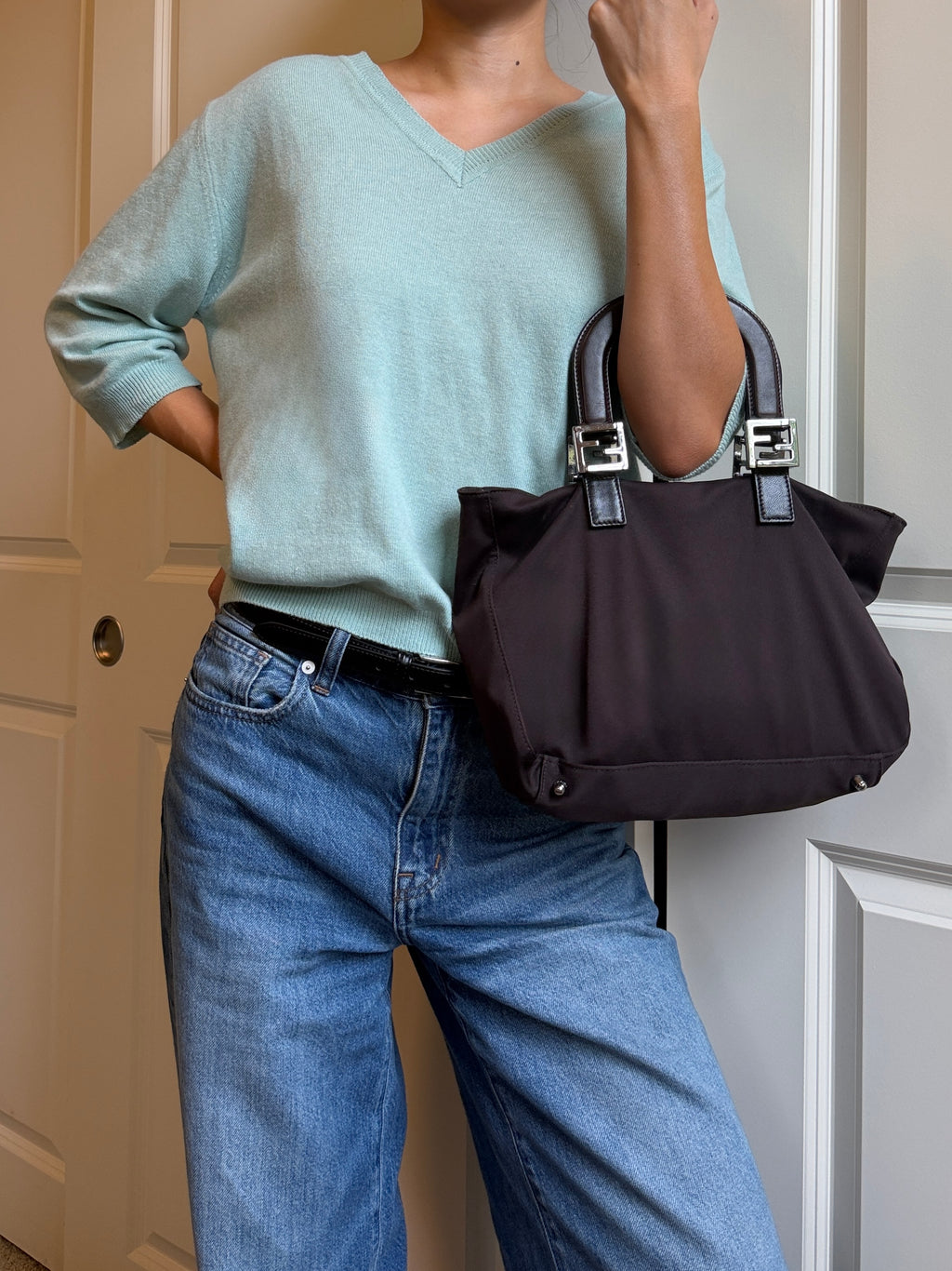 Fendi Brown Nylon Mini Tote Bag