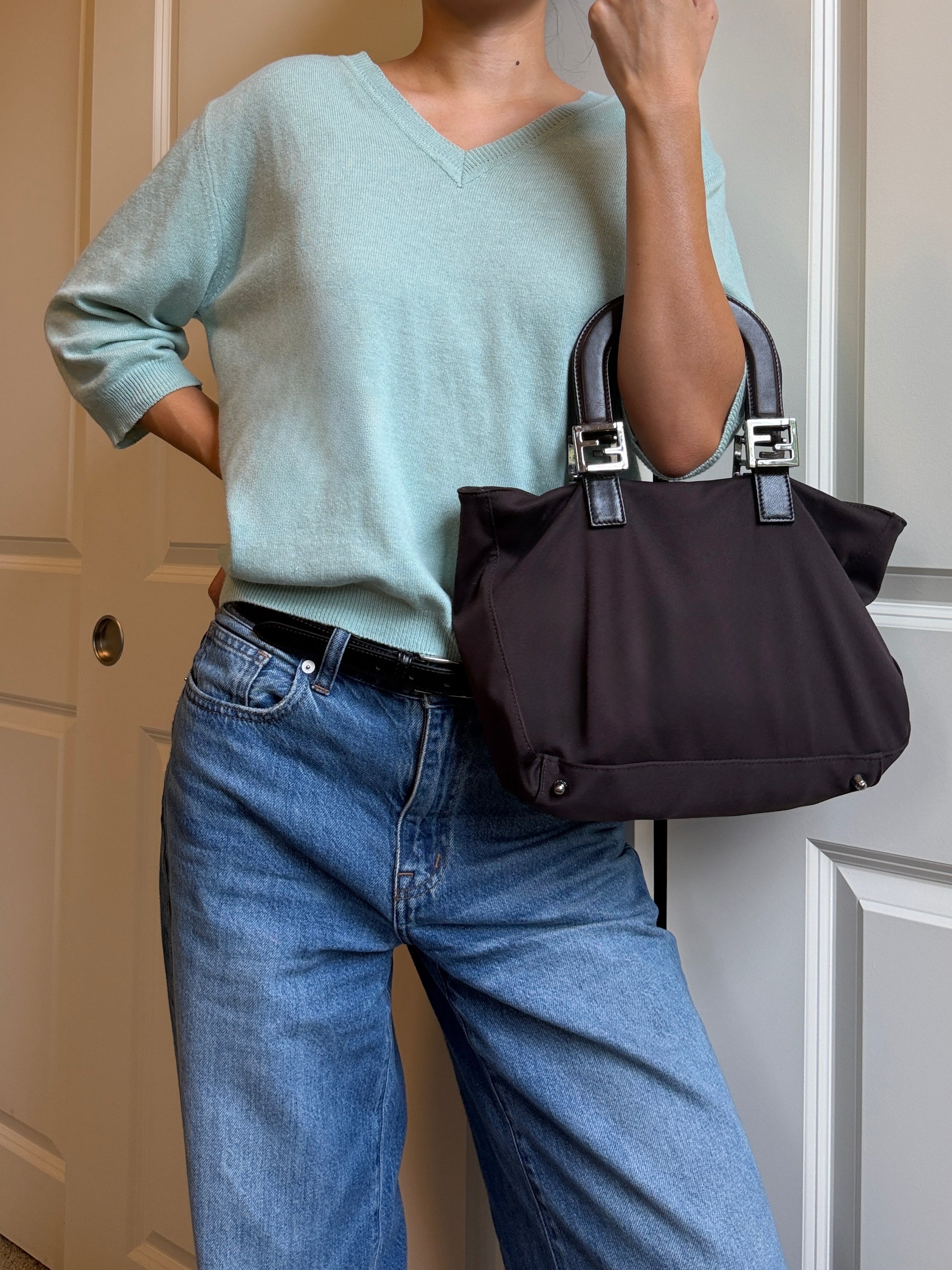 Fendi Brown Nylon Mini Tote Bag