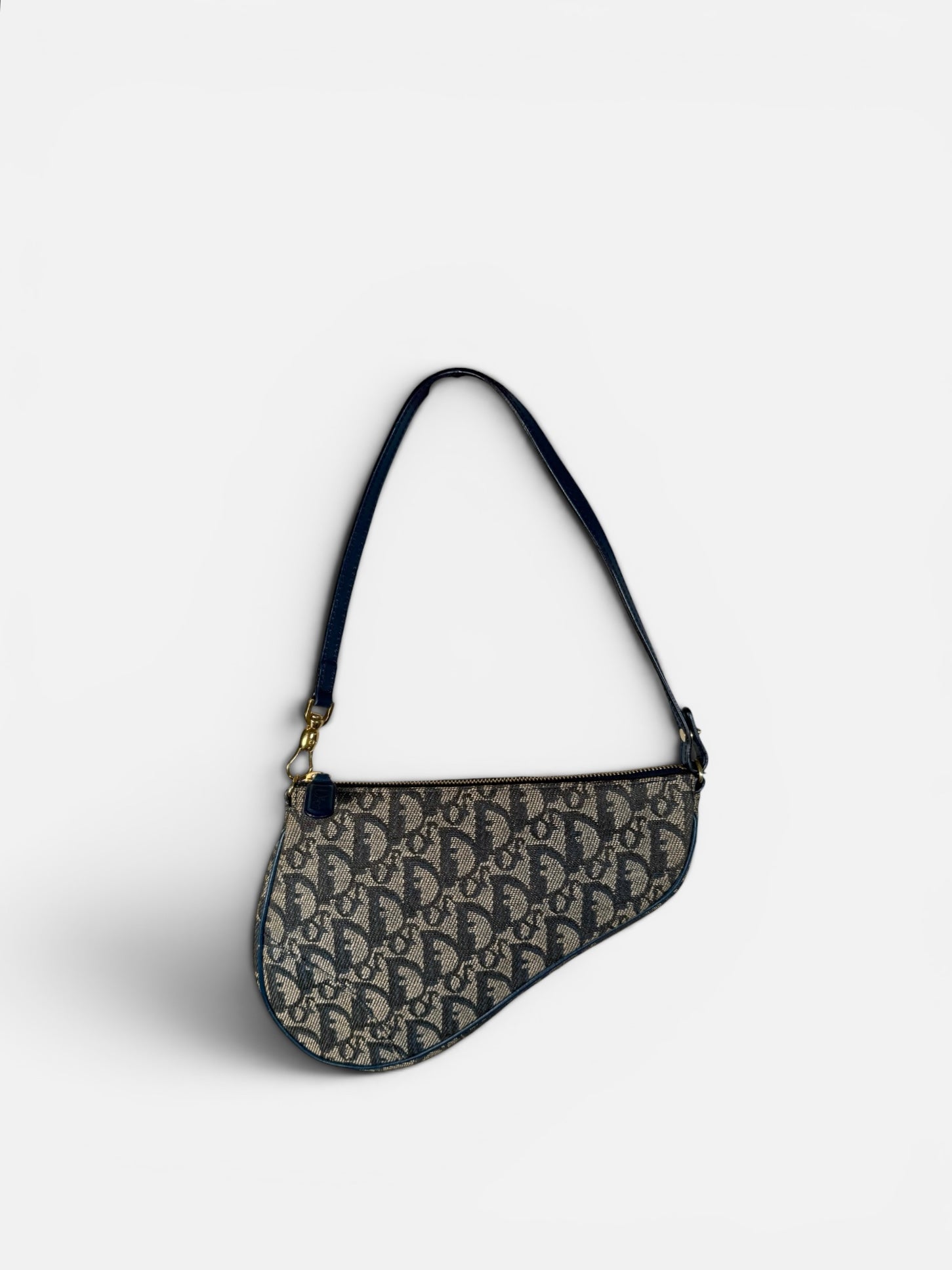 Christian Dior Trotter Monogram Navy Saddle Pochette Bag