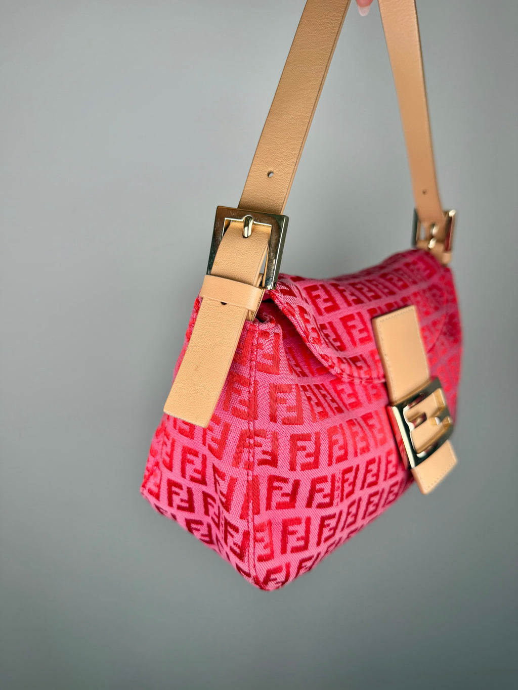 Fendi Baguette Double Flap in Pink Zucca Print