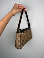 Gucci Monogram Chocolate Trim Shoulder Pochette