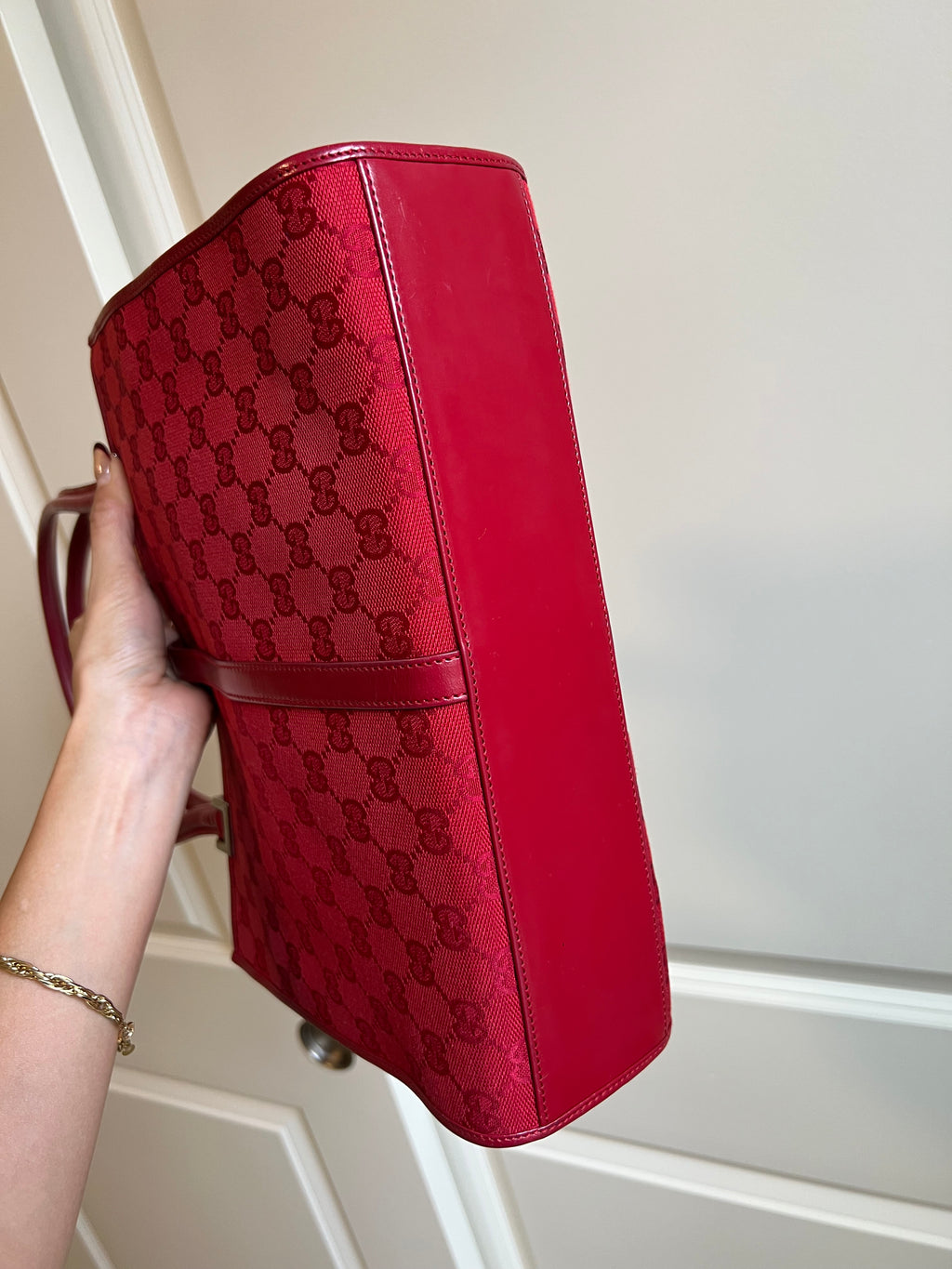 Gucci Jackie Red Monogram Tote Bag