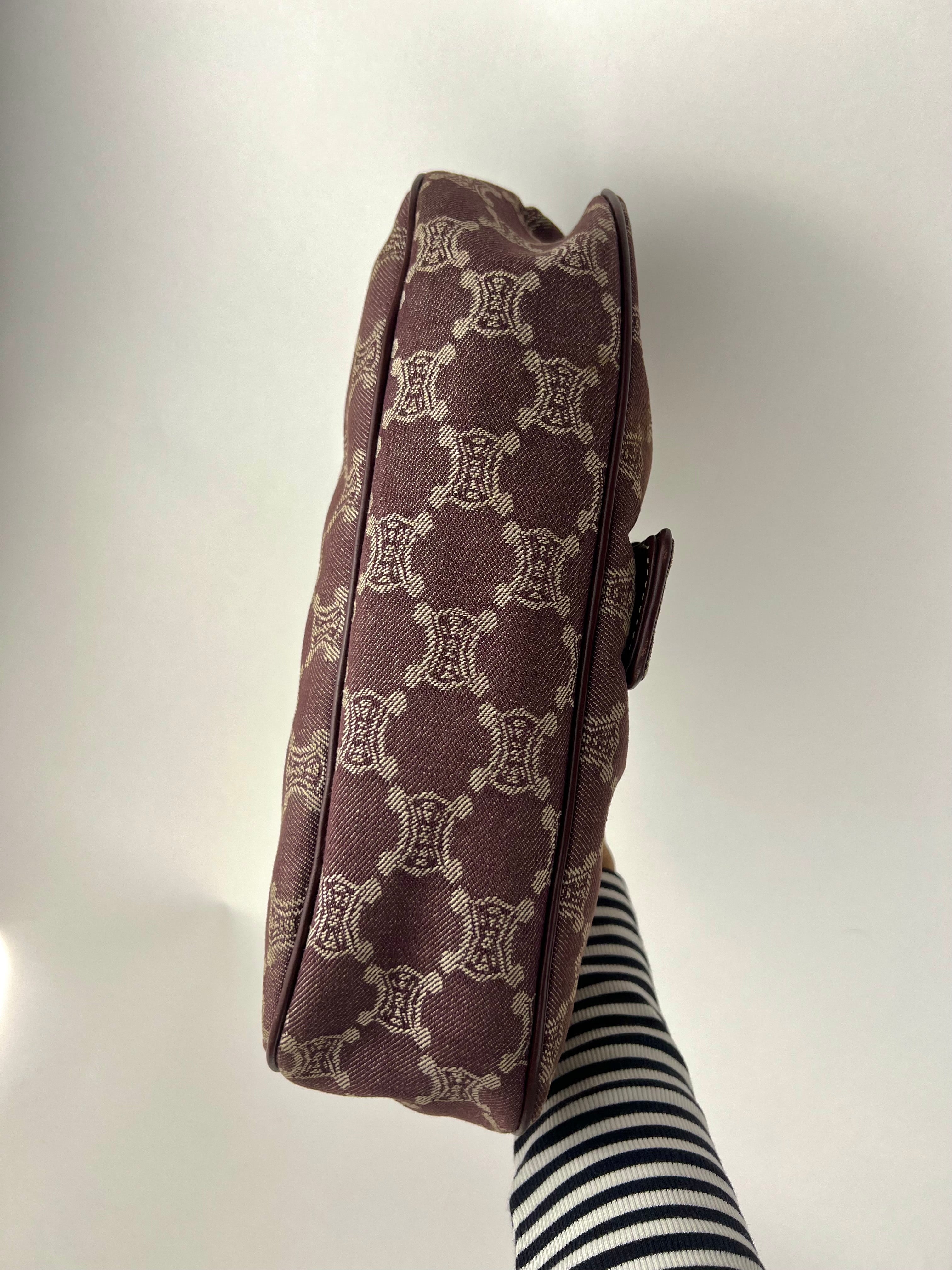 Celine Burgundy Macadam Canvas and Leather Shoulder Bag