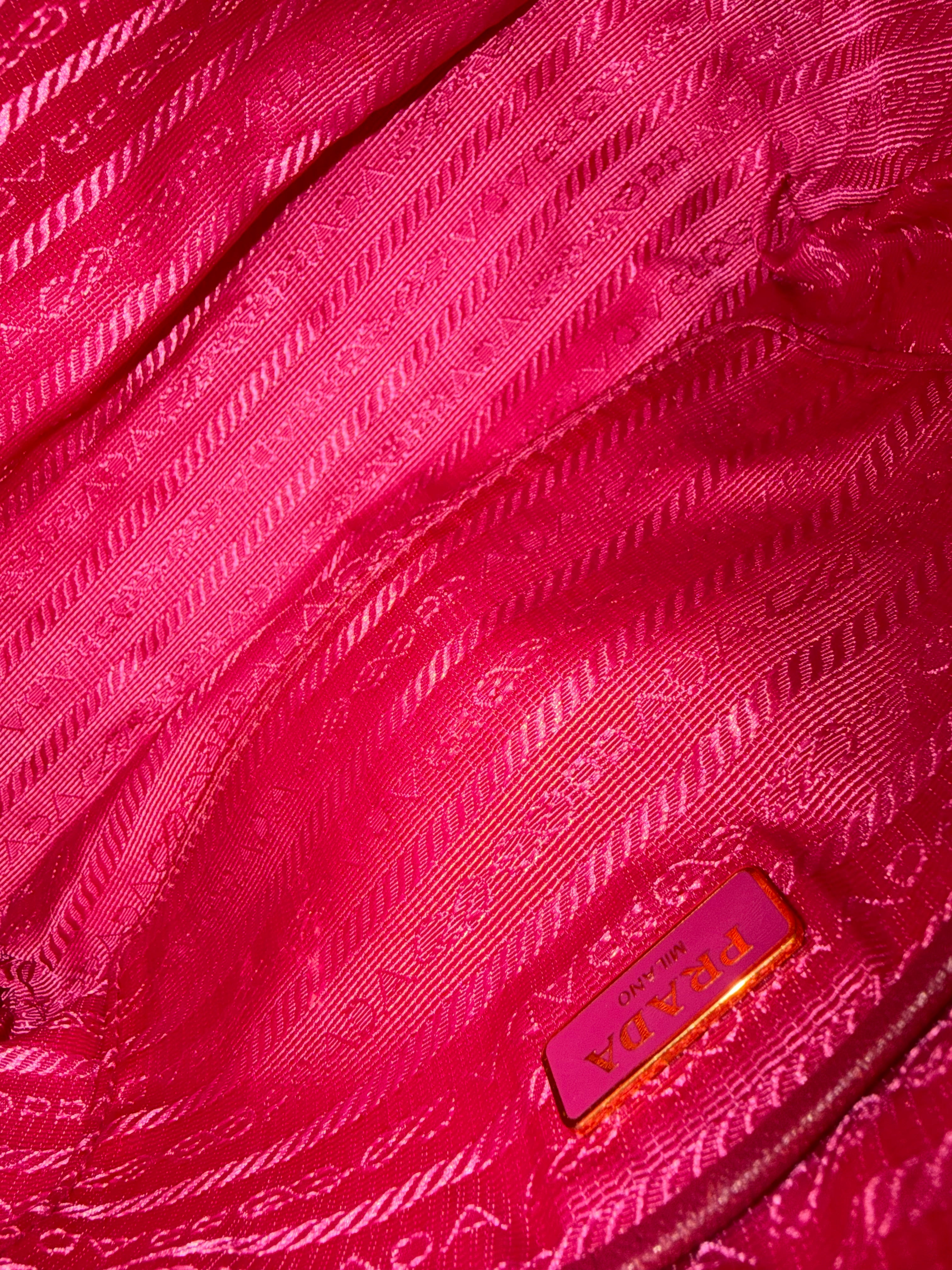 Prada Tessuto Saffiano Nylon Shoulder Bag in Dark Pink