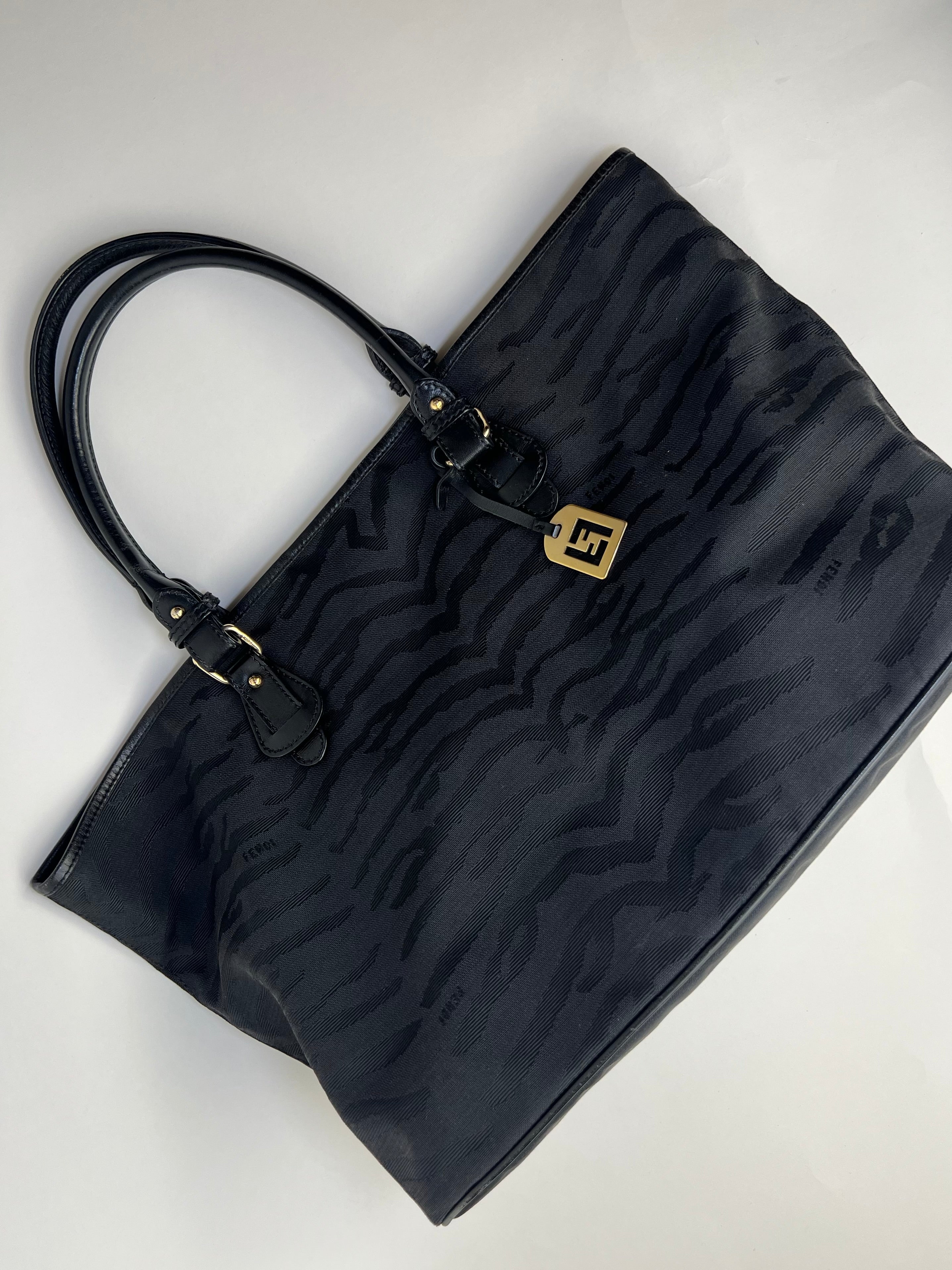 Fendi Tiger Print Black Charm Tote