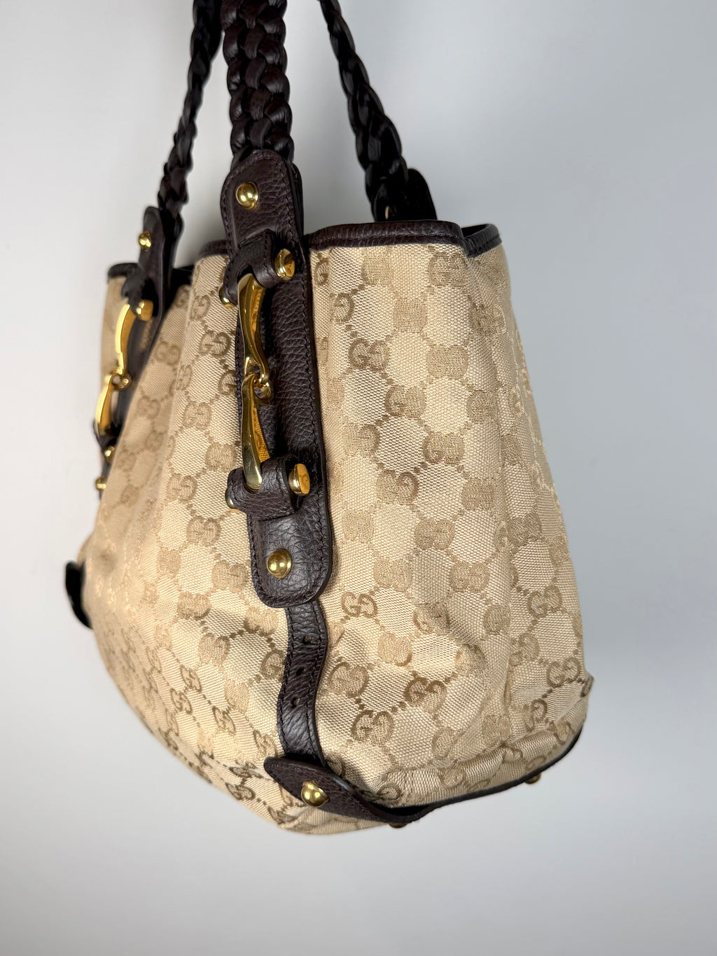 Gucci Horsebit Monogram Pelham Leather Tote