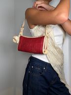 Celine Floral Charm Raffia Shoulder Bag