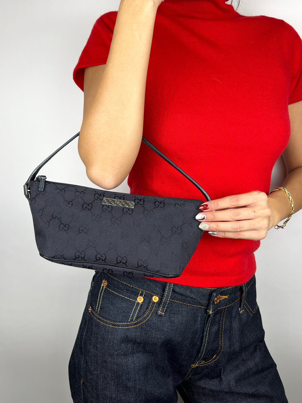 Gucci Black GG Boat Pochette Bag