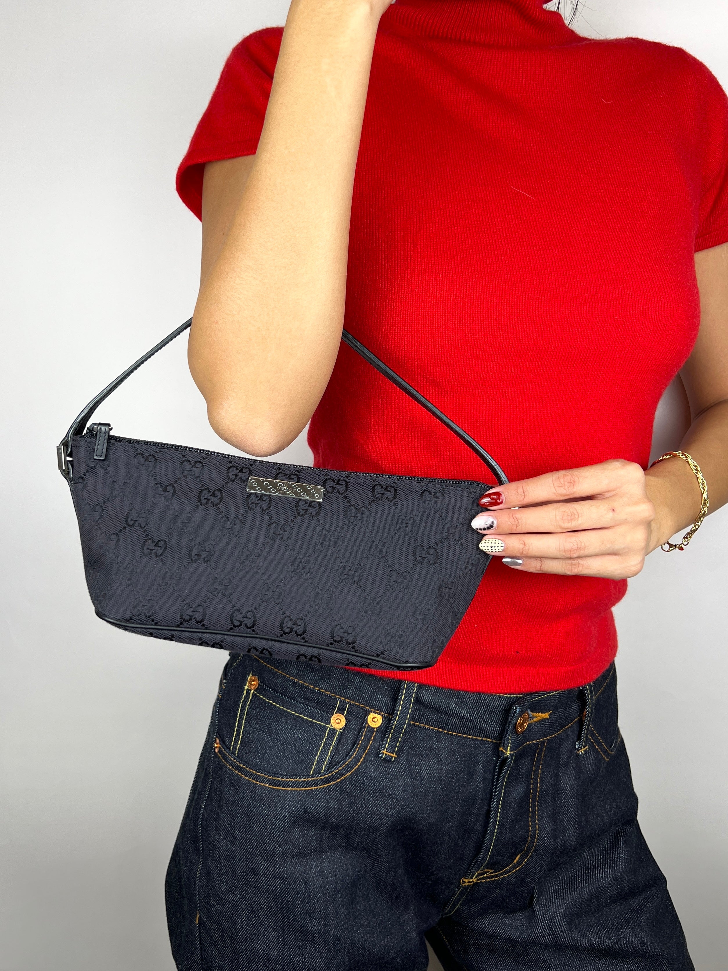 Gucci Black GG Boat Pochette Bag