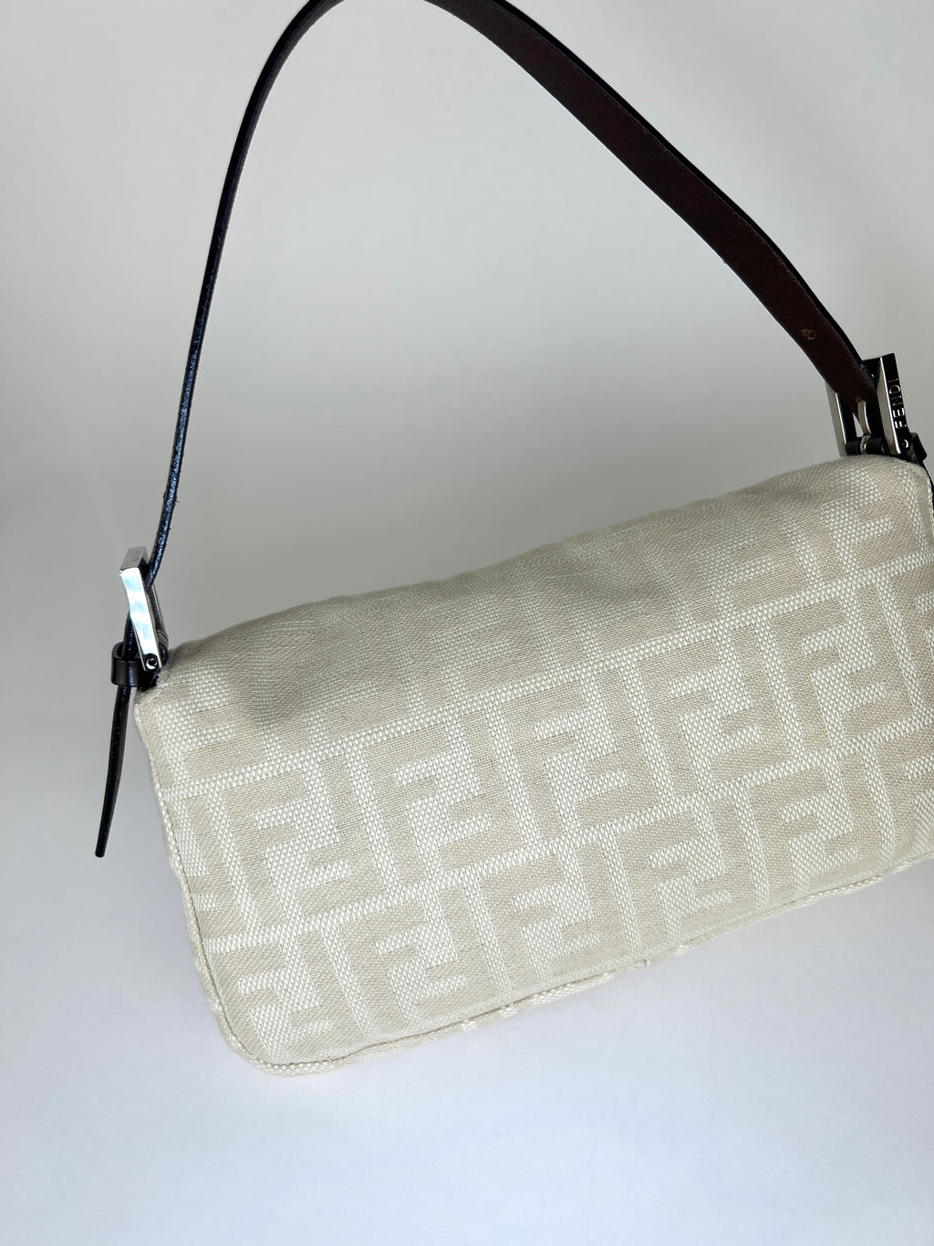 Fendi Baguette - Beige Zucco and Brown Leather