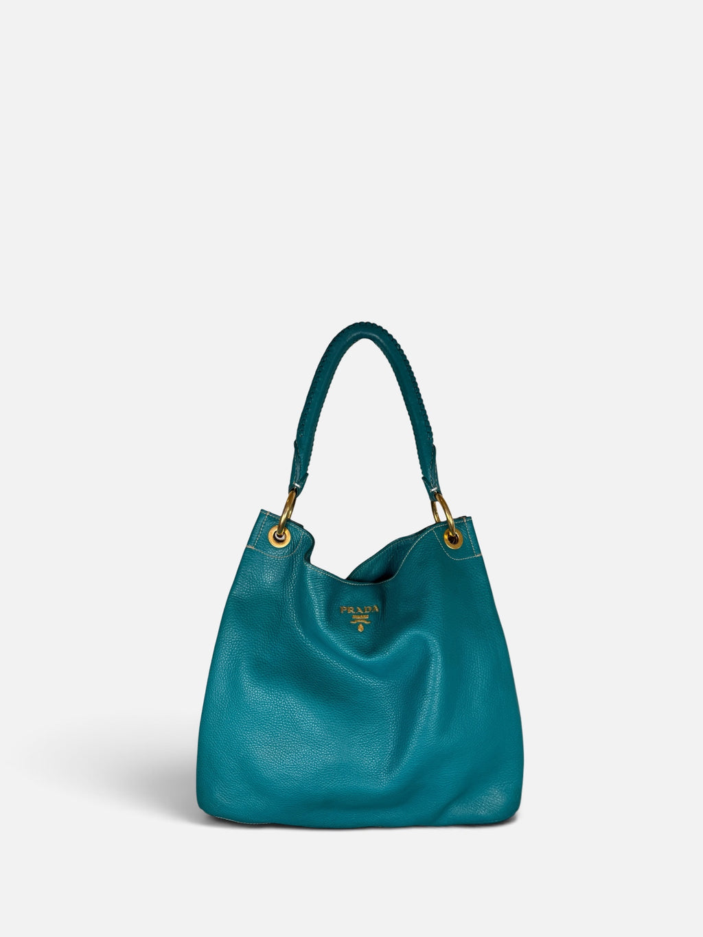 Prada Vitello Daino Teal Hobo Bag
