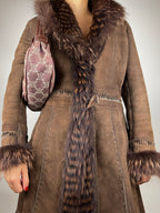 Genuine Sheepskin and Fur Trim Vintage Coat