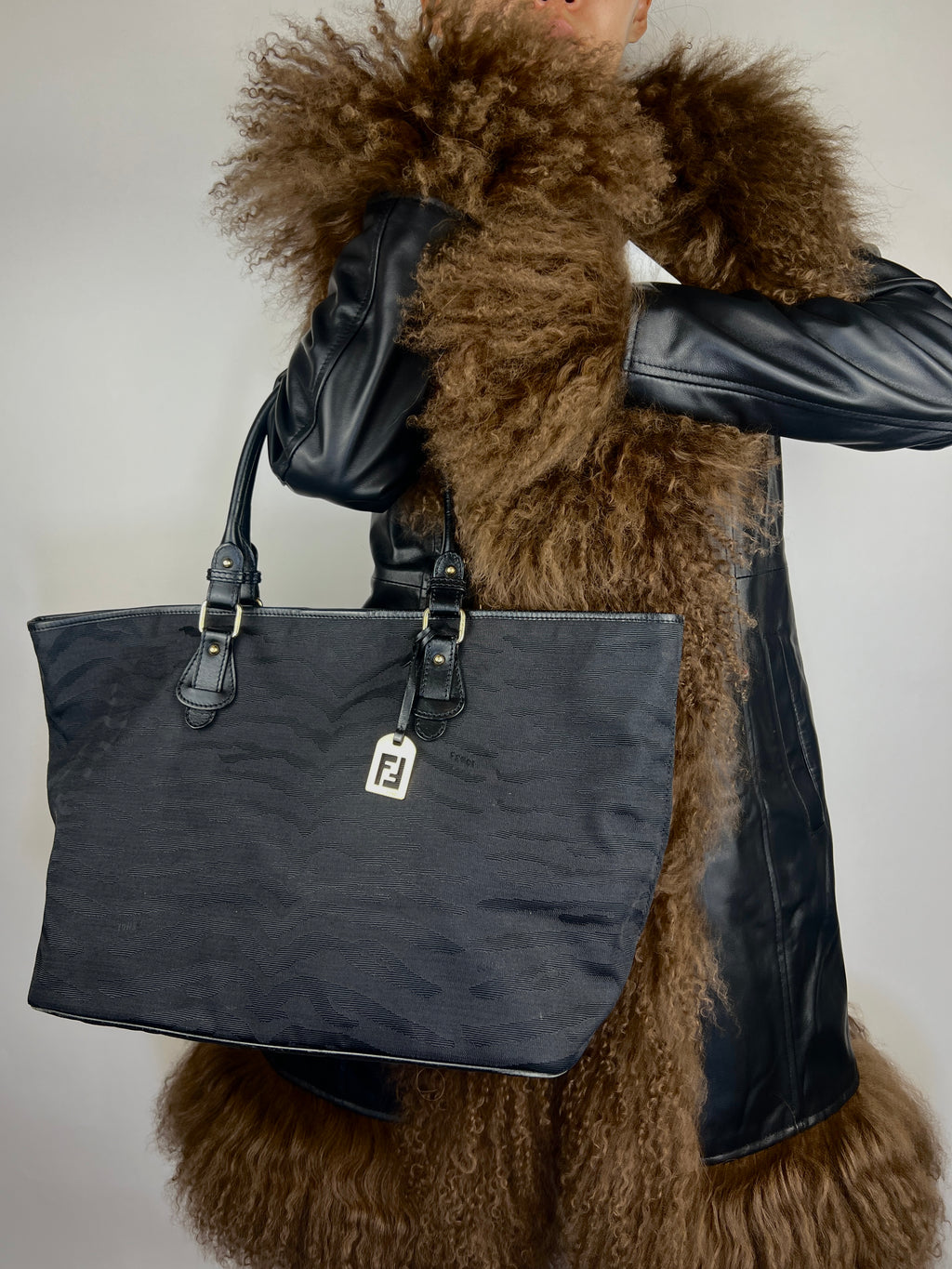 Fendi Tiger Print Black Charm Tote
