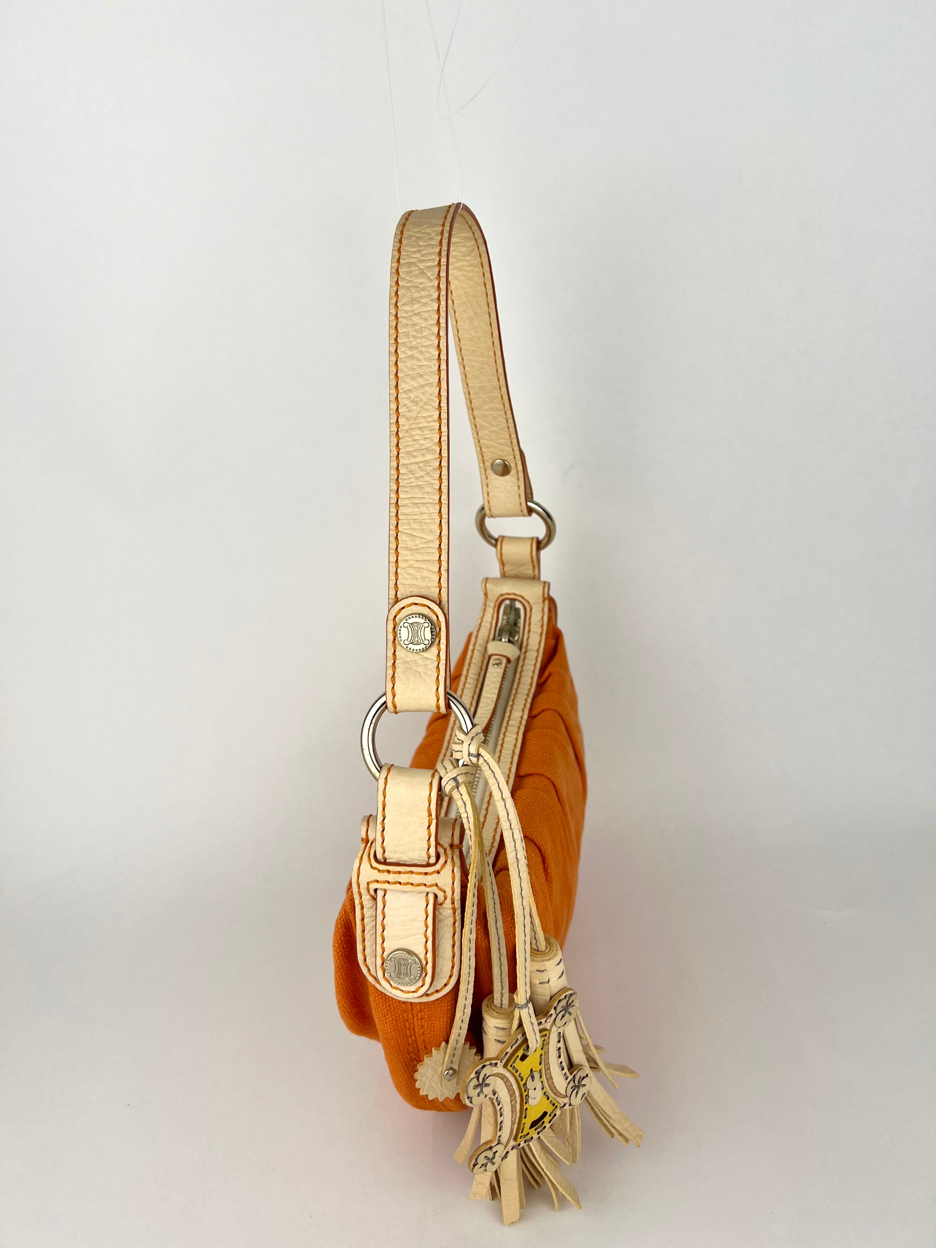 Celine Orange Logo Charm Shoulder Bag