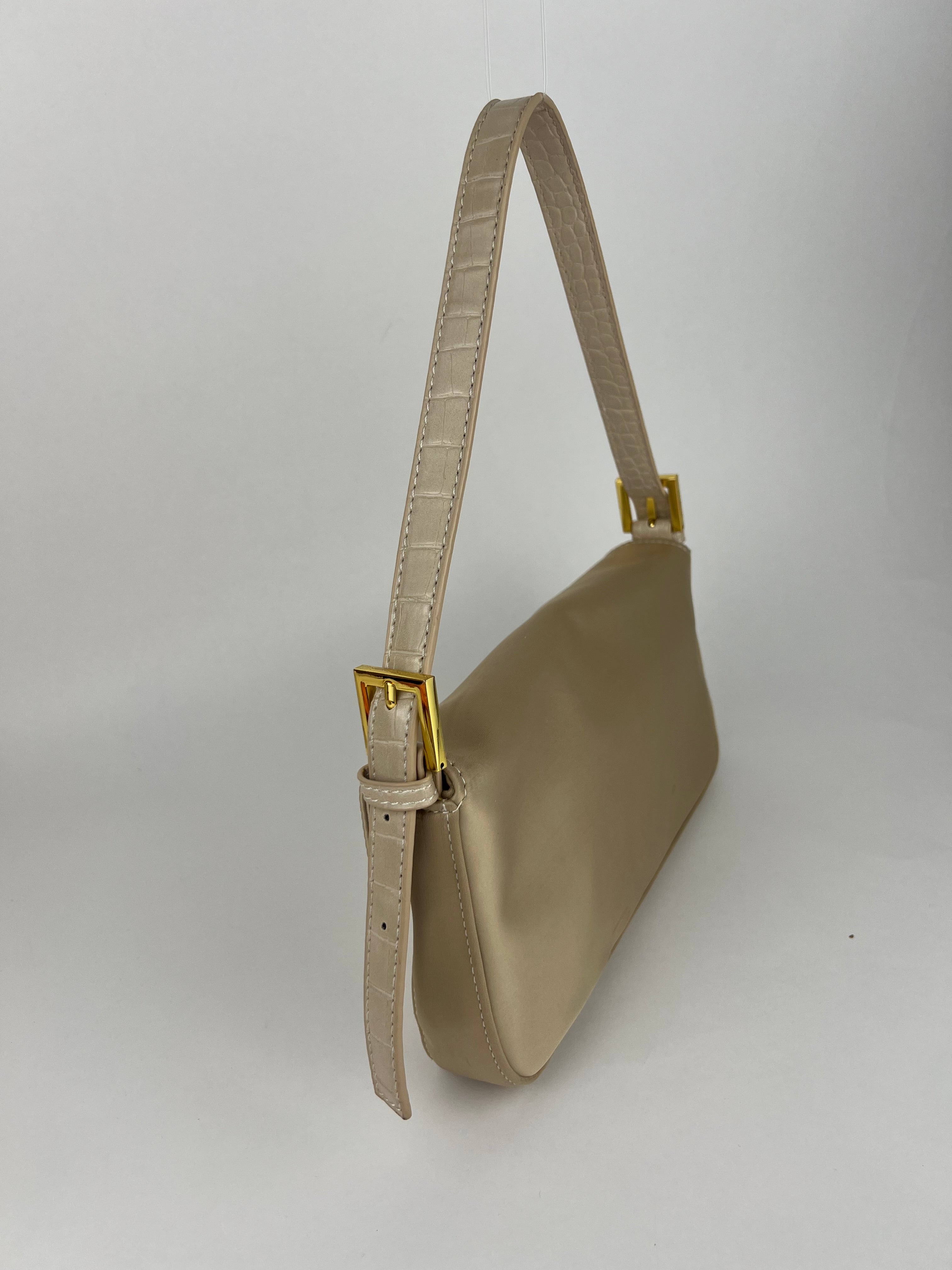 Fendi Champagne Satin Baguette with Crystals and Crocodile Trim