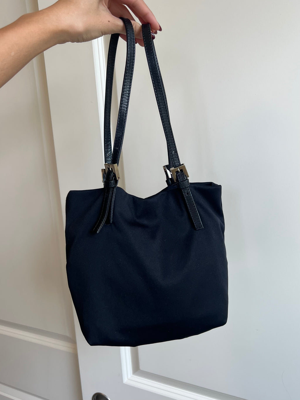 Fendi Nylon Black Leather Bucket Bag