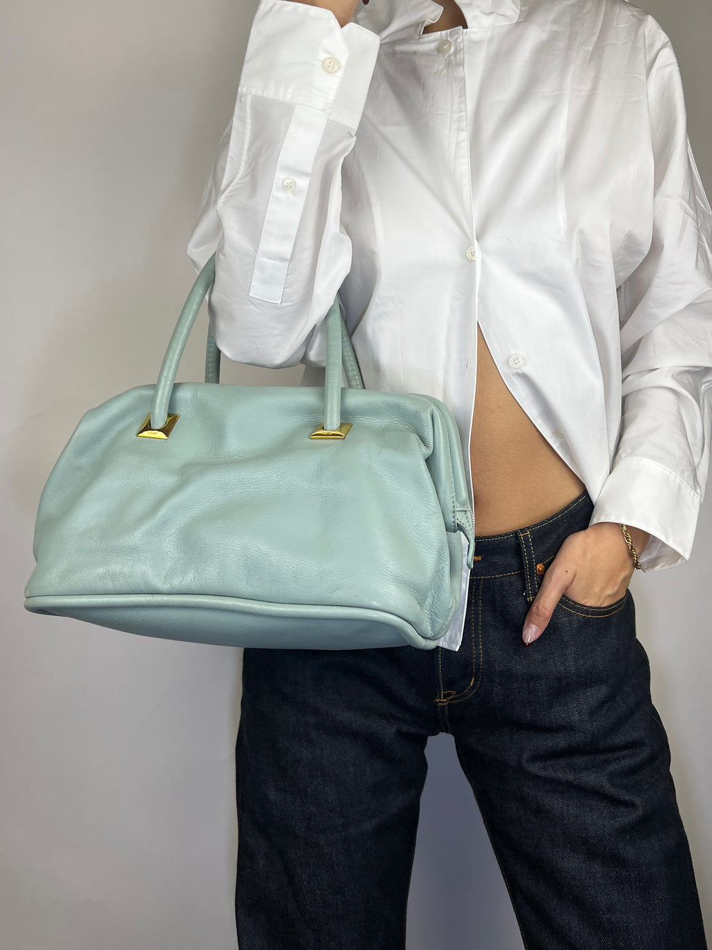Celine Tiffany Blue Leather Shoulder Bag