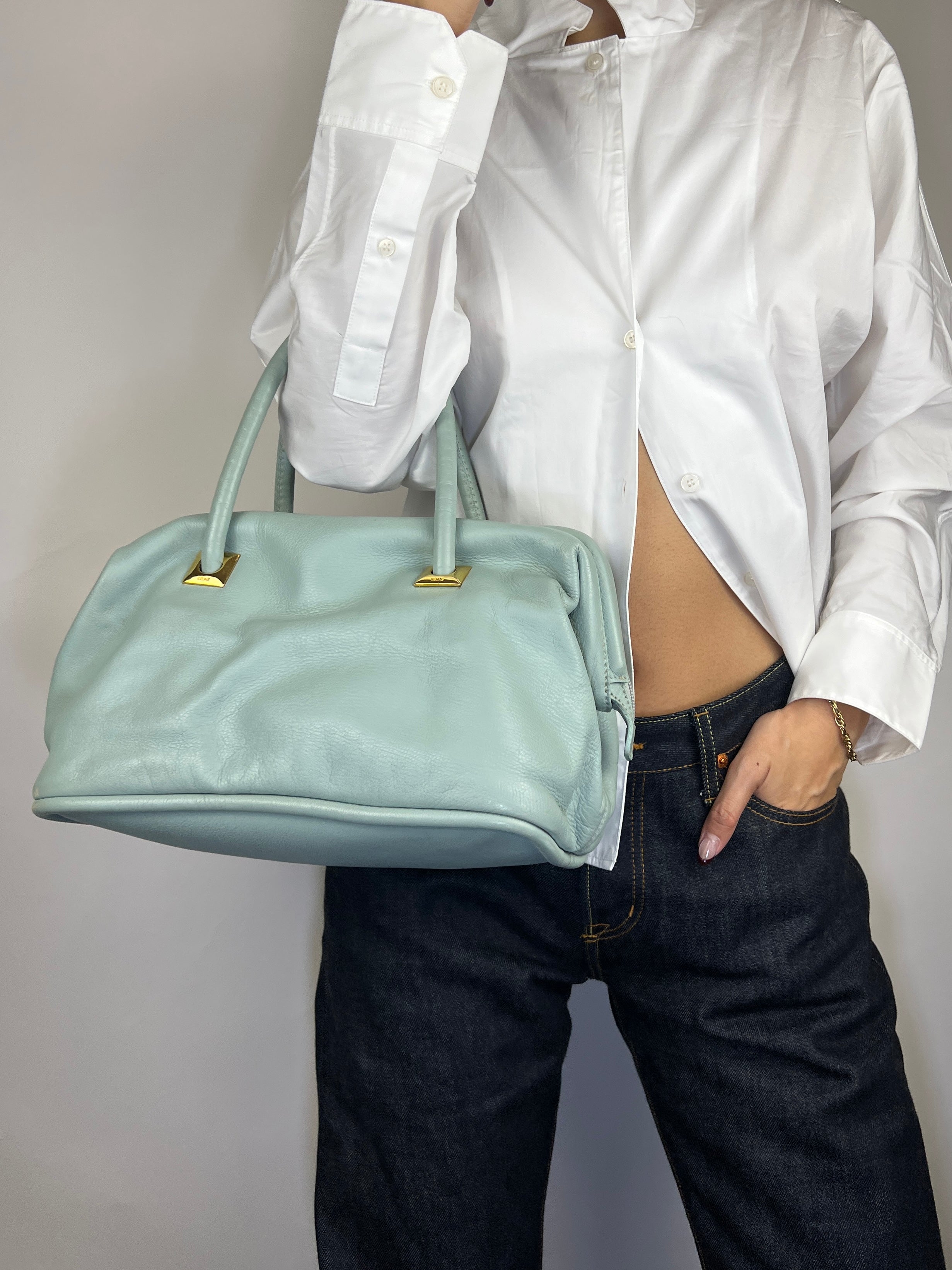 Celine Tiffany Blue Leather Shoulder Bag