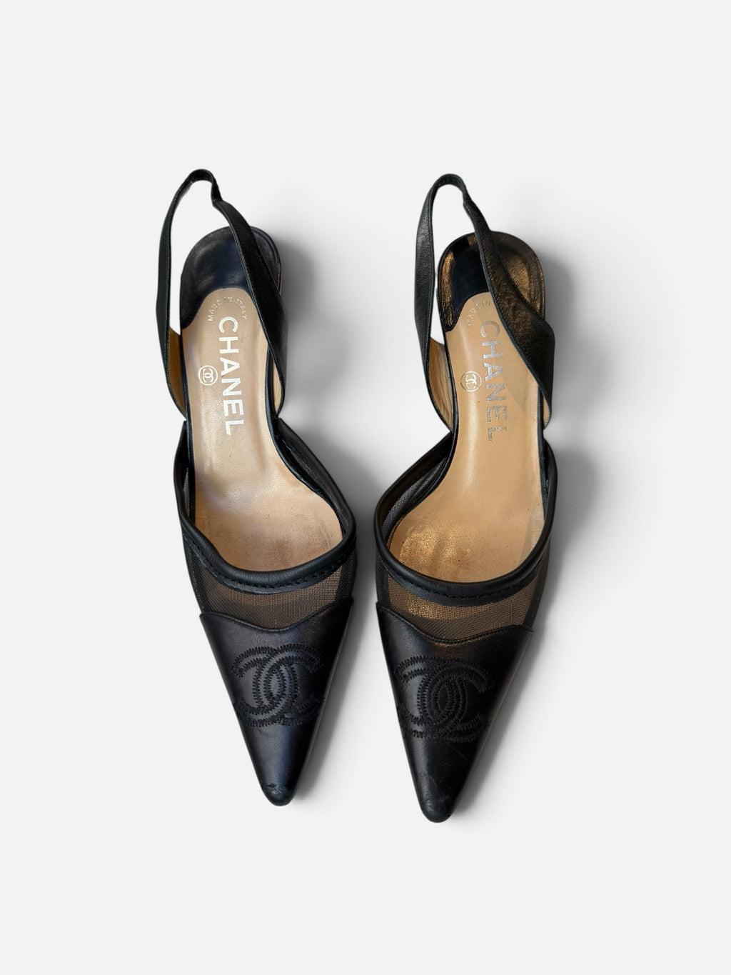 RARE Chanel Vintage CC Mesh Slingback Heels