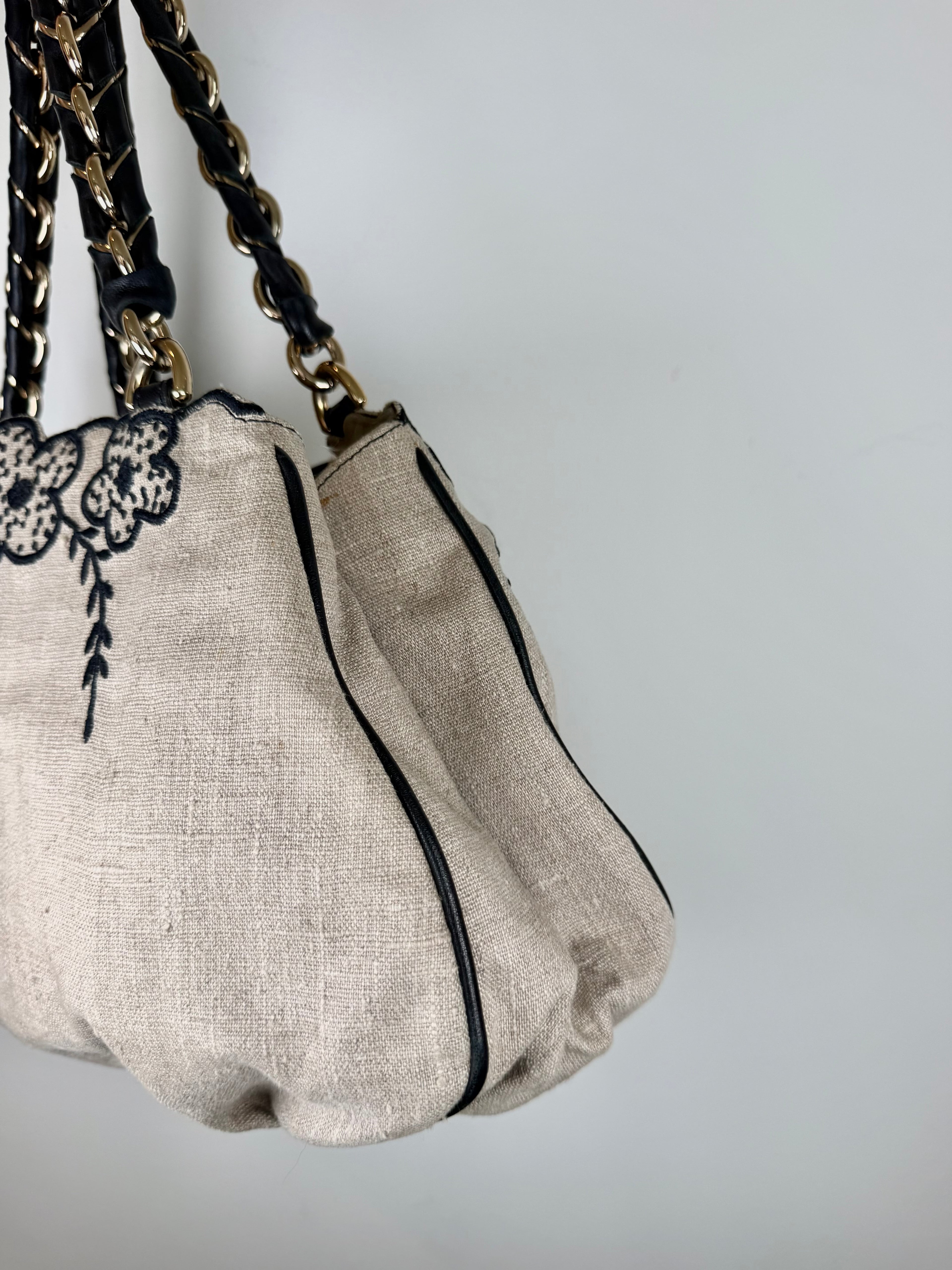 Fendi Borsa Mia Embroidered Linen Bag