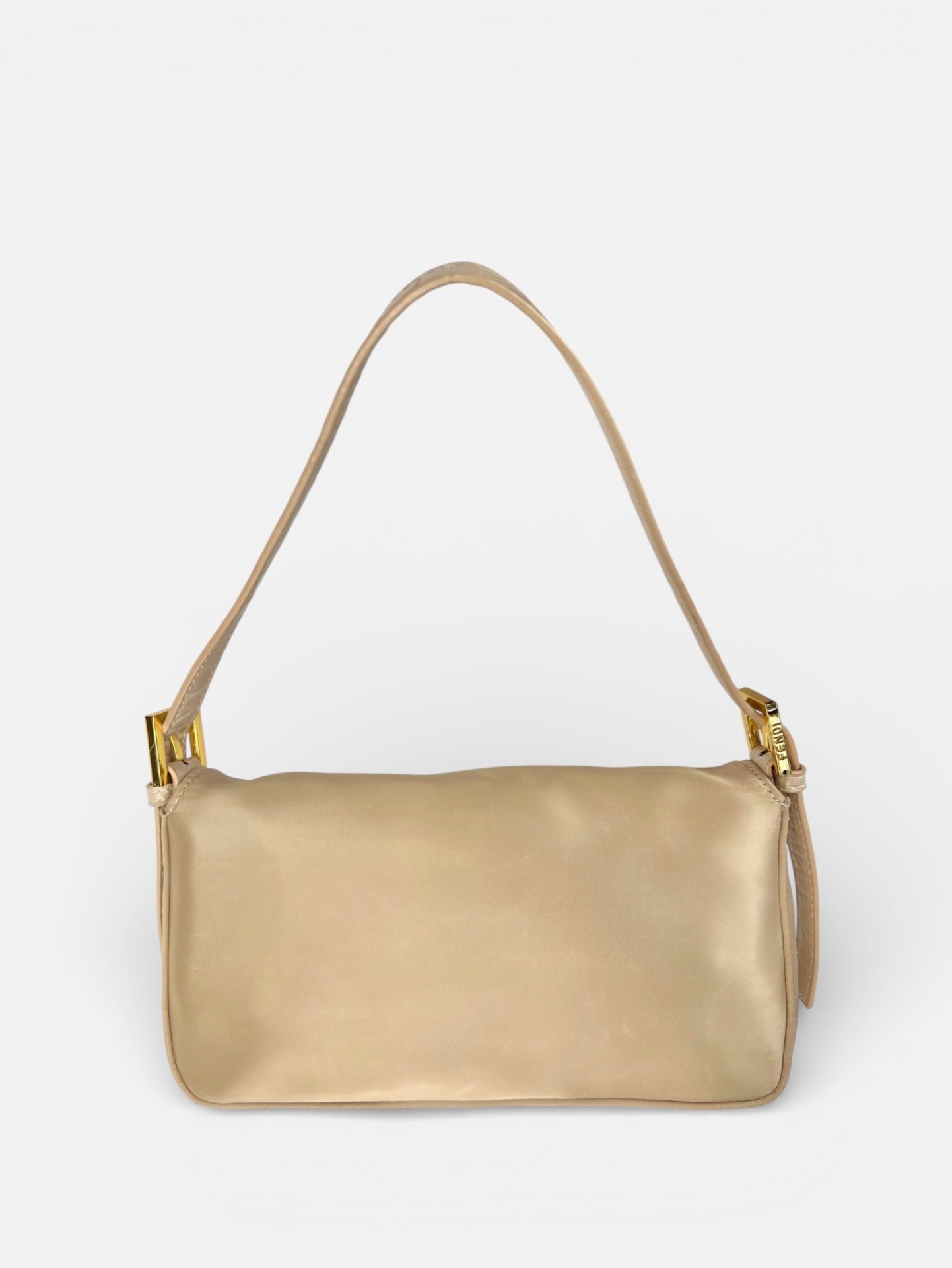 Fendi Champagne Satin Baguette with Crystals and Crocodile Trim