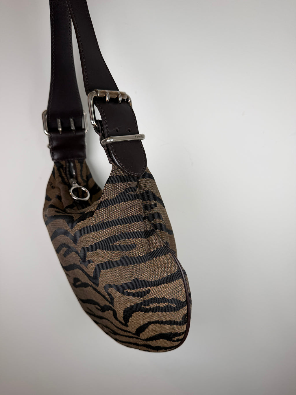 Fendi Oyster Zebra Print Canvas Bag