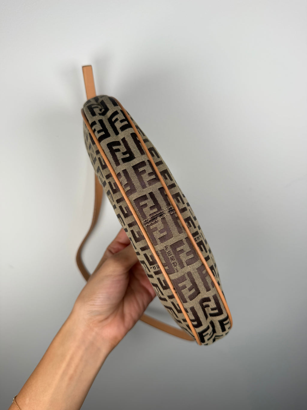Fendi Zucchino Pochette in Brown and Coral