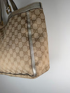 Gucci Monogram Gold Leather Trim Tote Bag