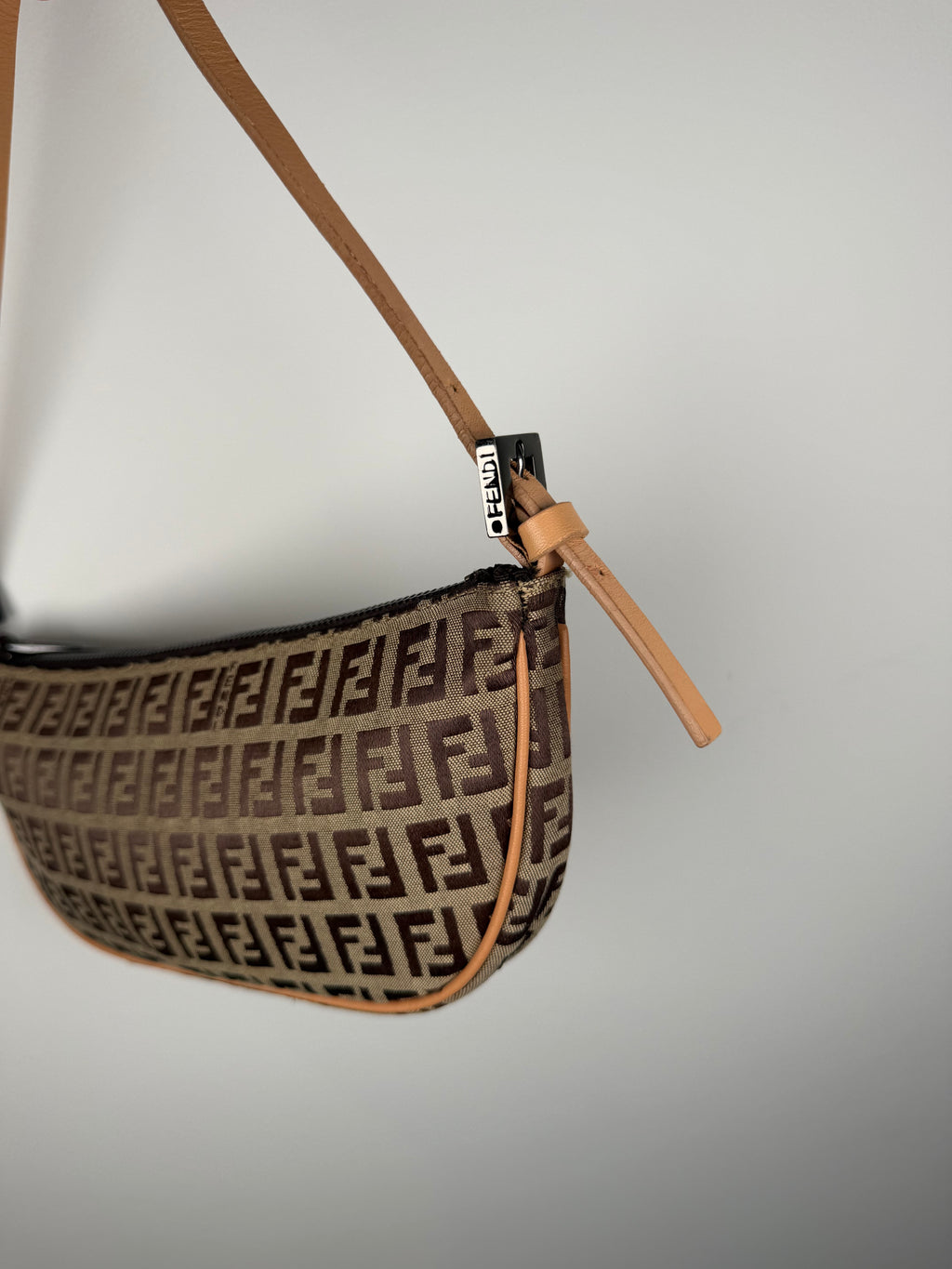 Fendi Zucchino Pochette in Brown and Coral