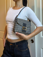 Fendi Zucchino Navy Mamma Shoulder Bag