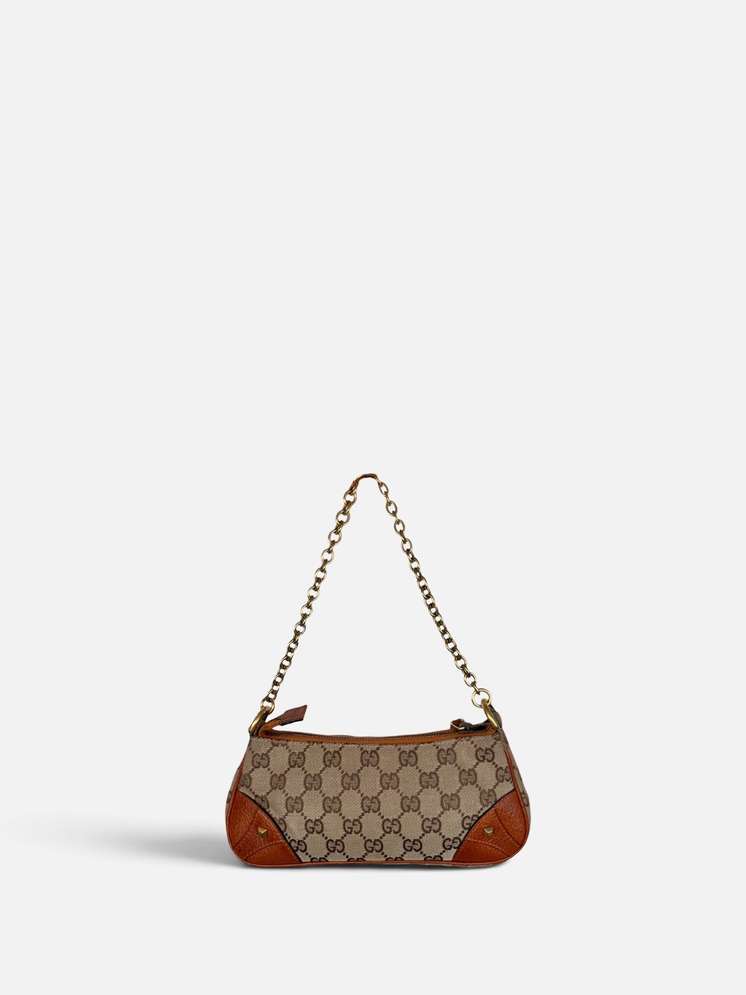 Gucci Monogram Nailhead Brown Trim Chain Bag