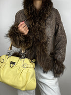 Genuine Fur Trim Leopard Print Penny Lane Vintage Coat