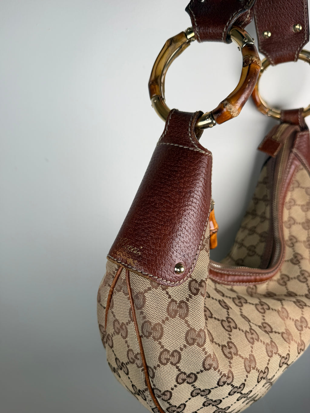 Gucci Croissant Monogram Bamboo Hardware Bag