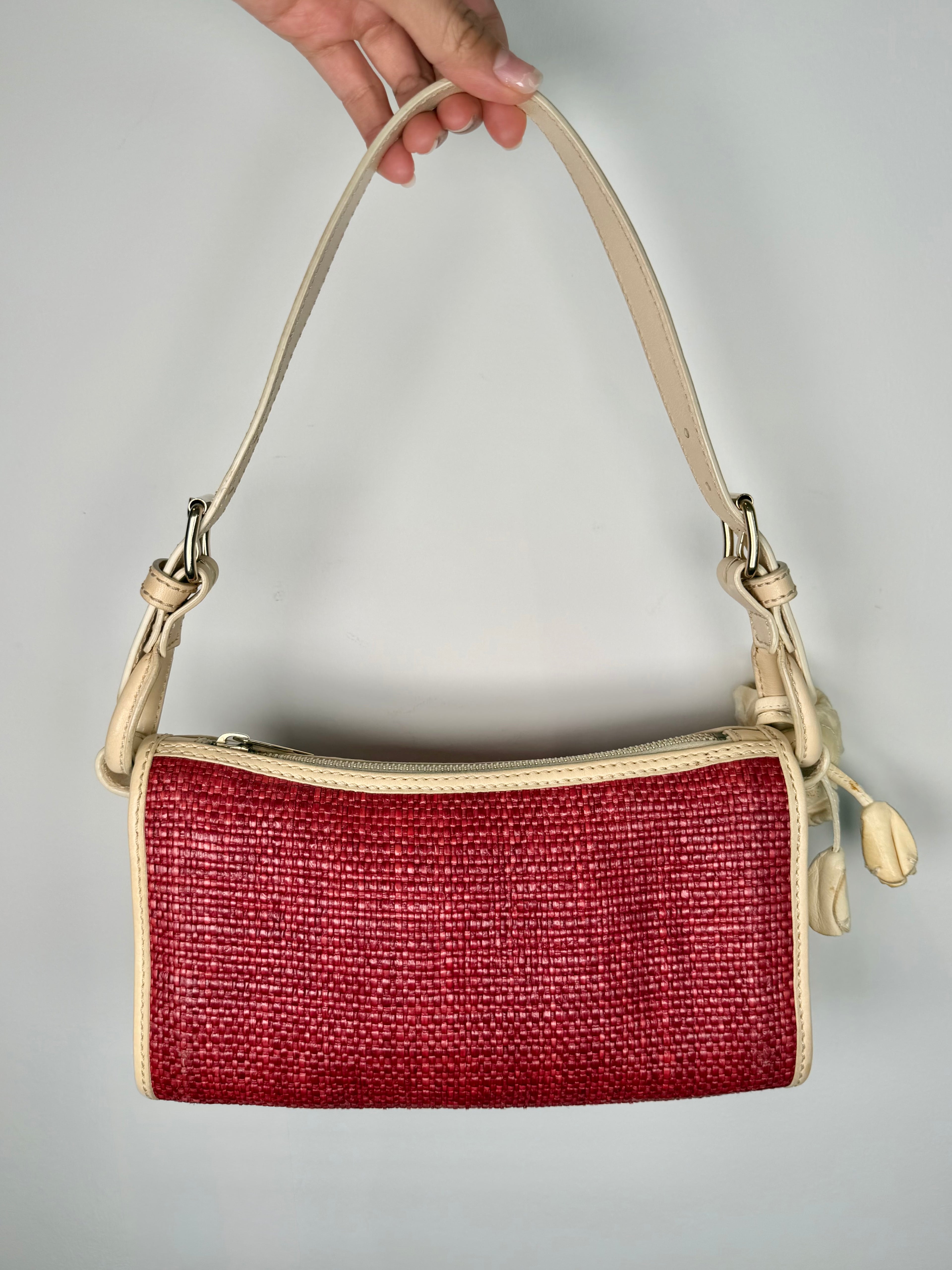 Celine Floral Charm Raffia Shoulder Bag