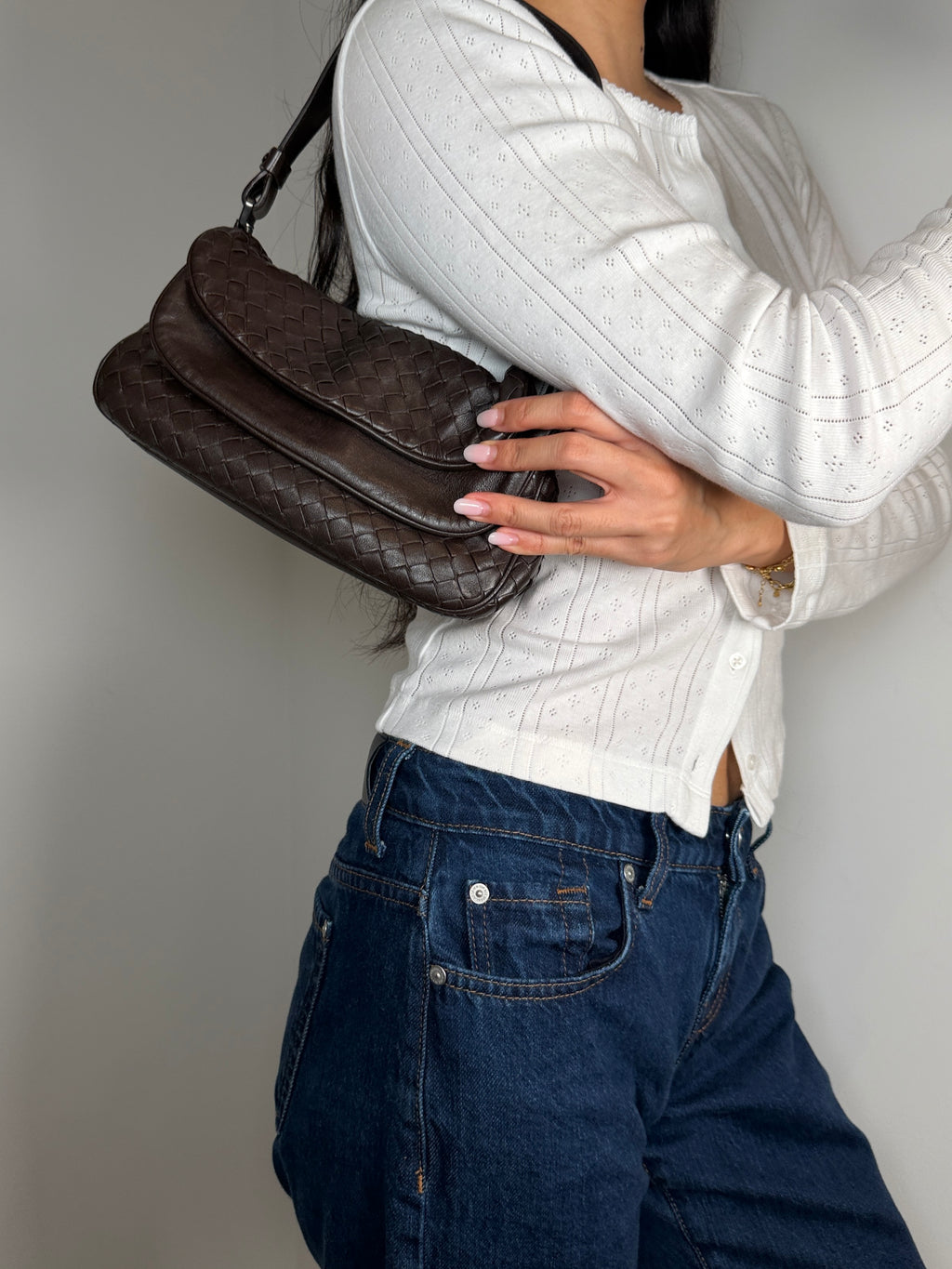 Bottega Veneta Intrecciato Double Flap Shoulder Bag
