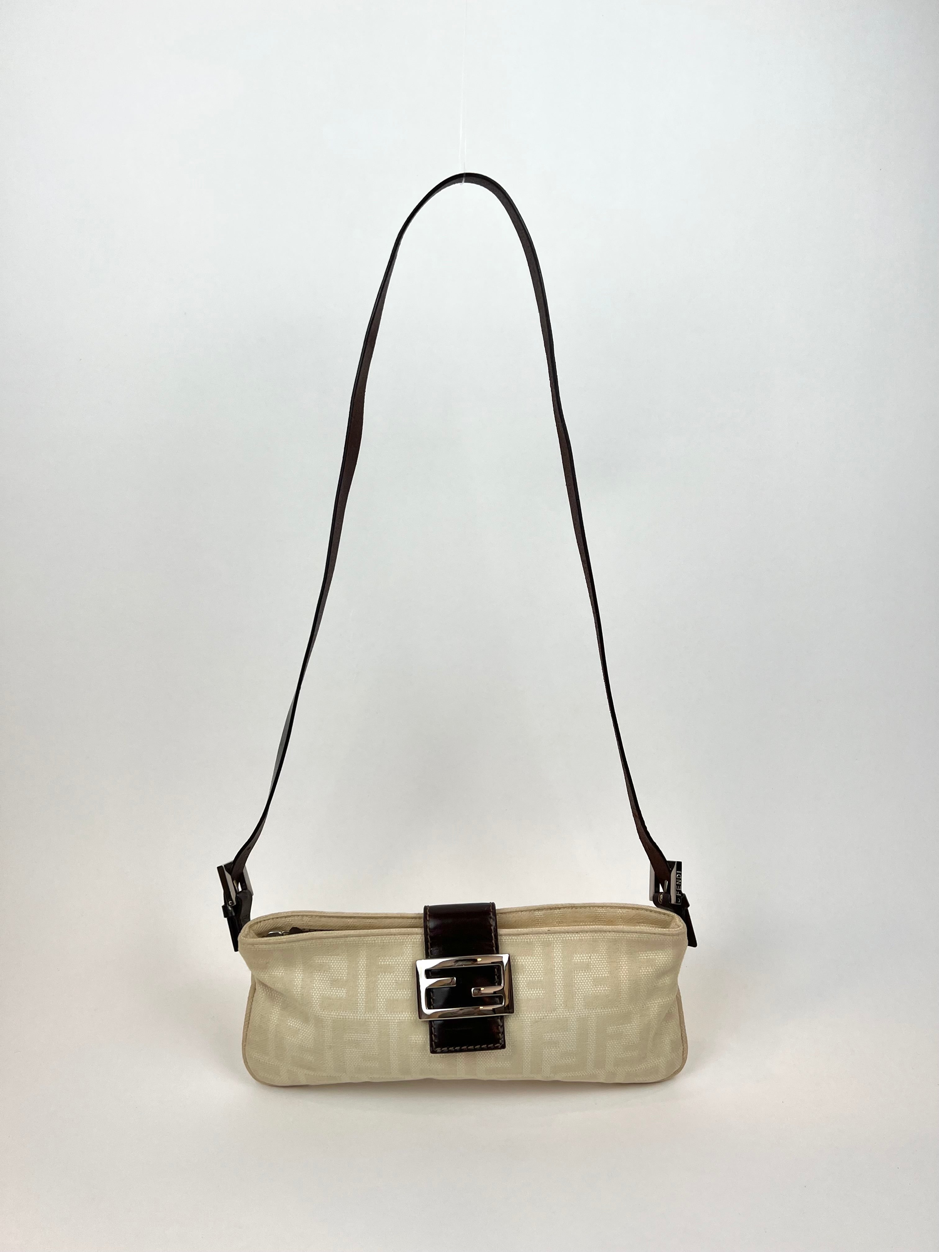 Fendi 2000 Cream Zucca Canvas Crossbody Bag